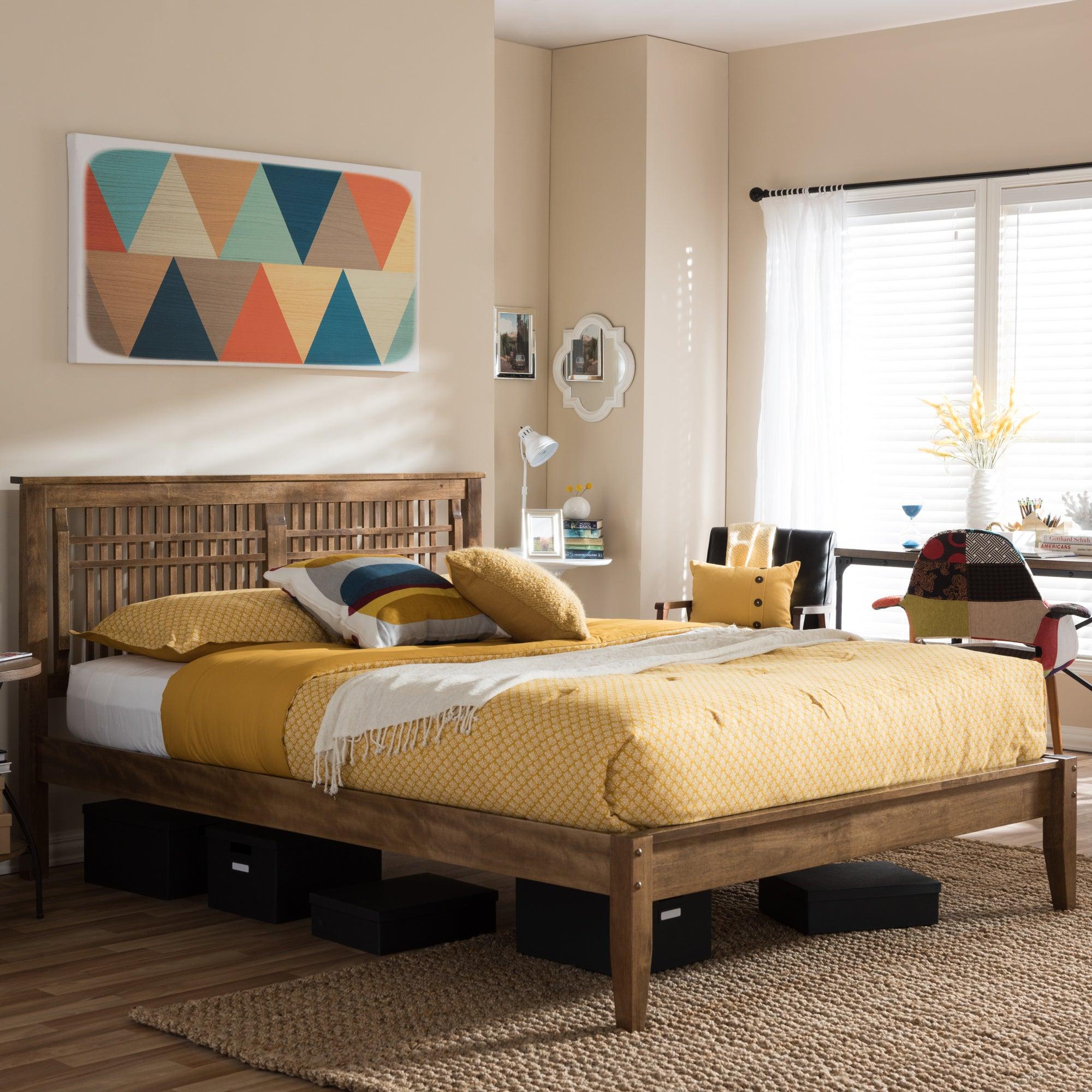 Loafey Mid-Century Modern Solid Wood Window-Pane Style Platform Bed