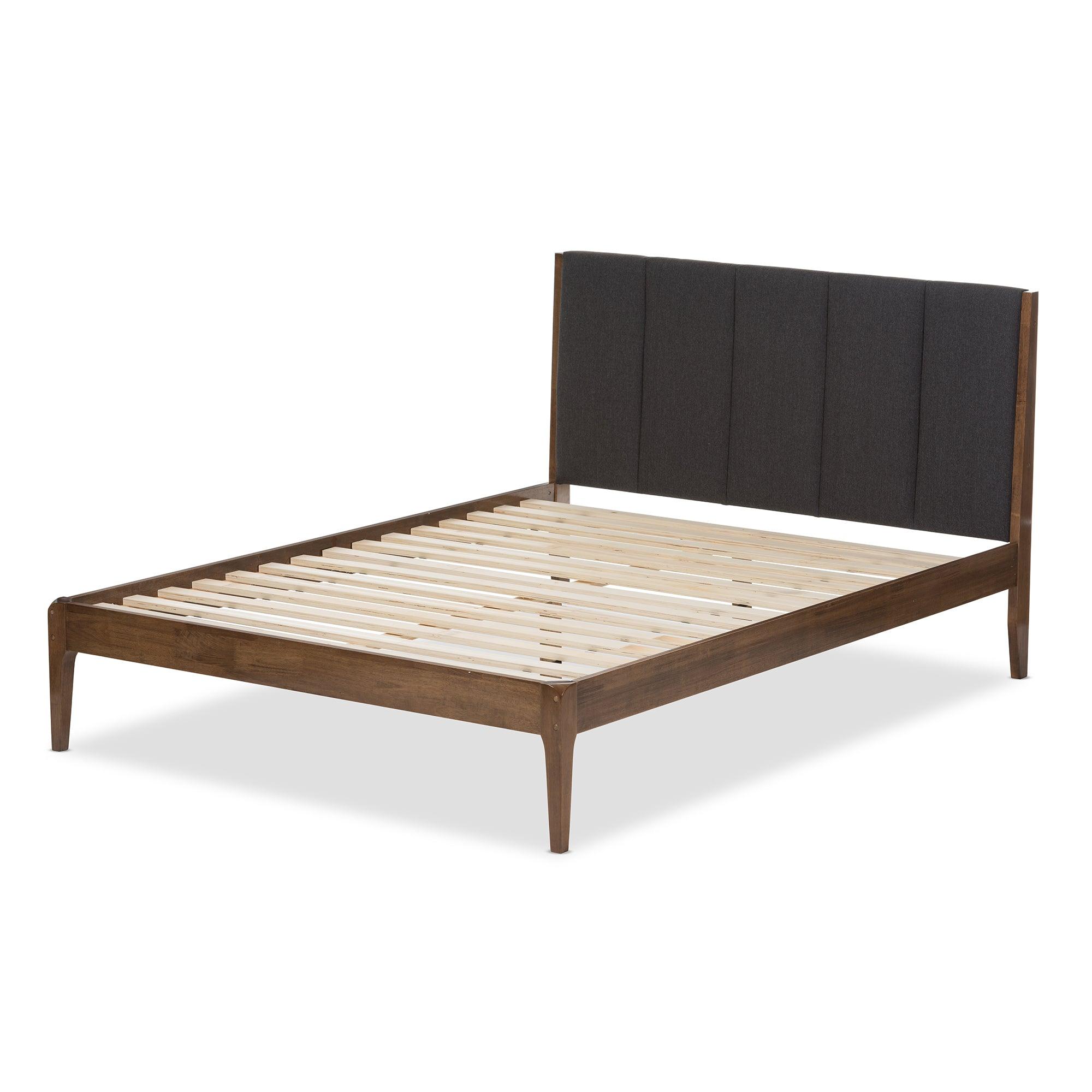 Ember Mid-Century Dark Fabric and Medium Finish Wood Platform Bed