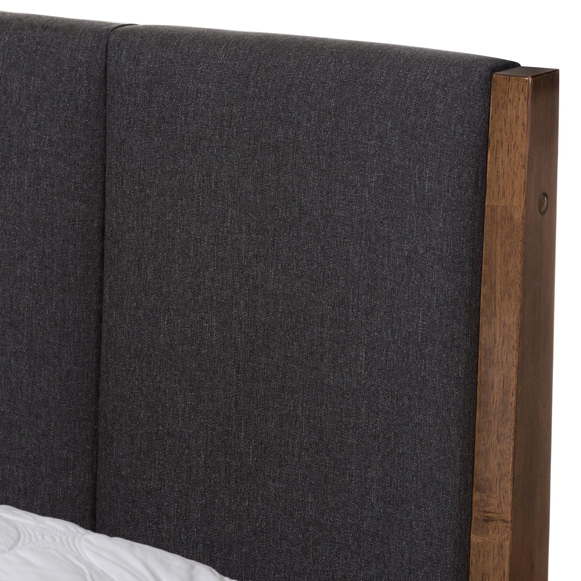 Ember Mid-Century Dark Fabric and Medium Finish Wood Platform Bed