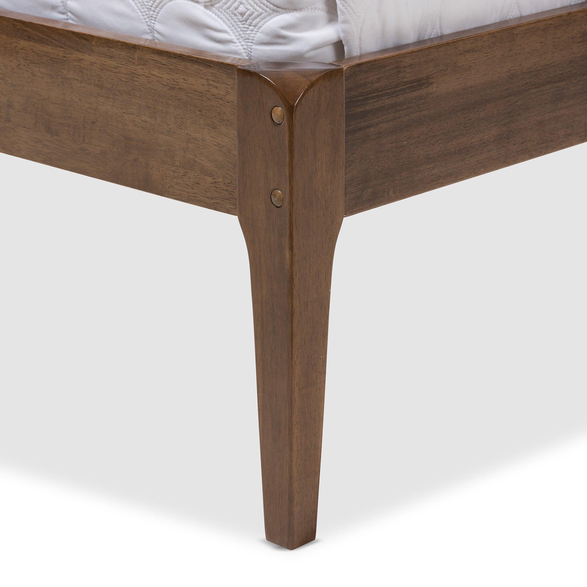 Ember Mid-Century Dark Fabric and Medium Finish Wood Platform Bed