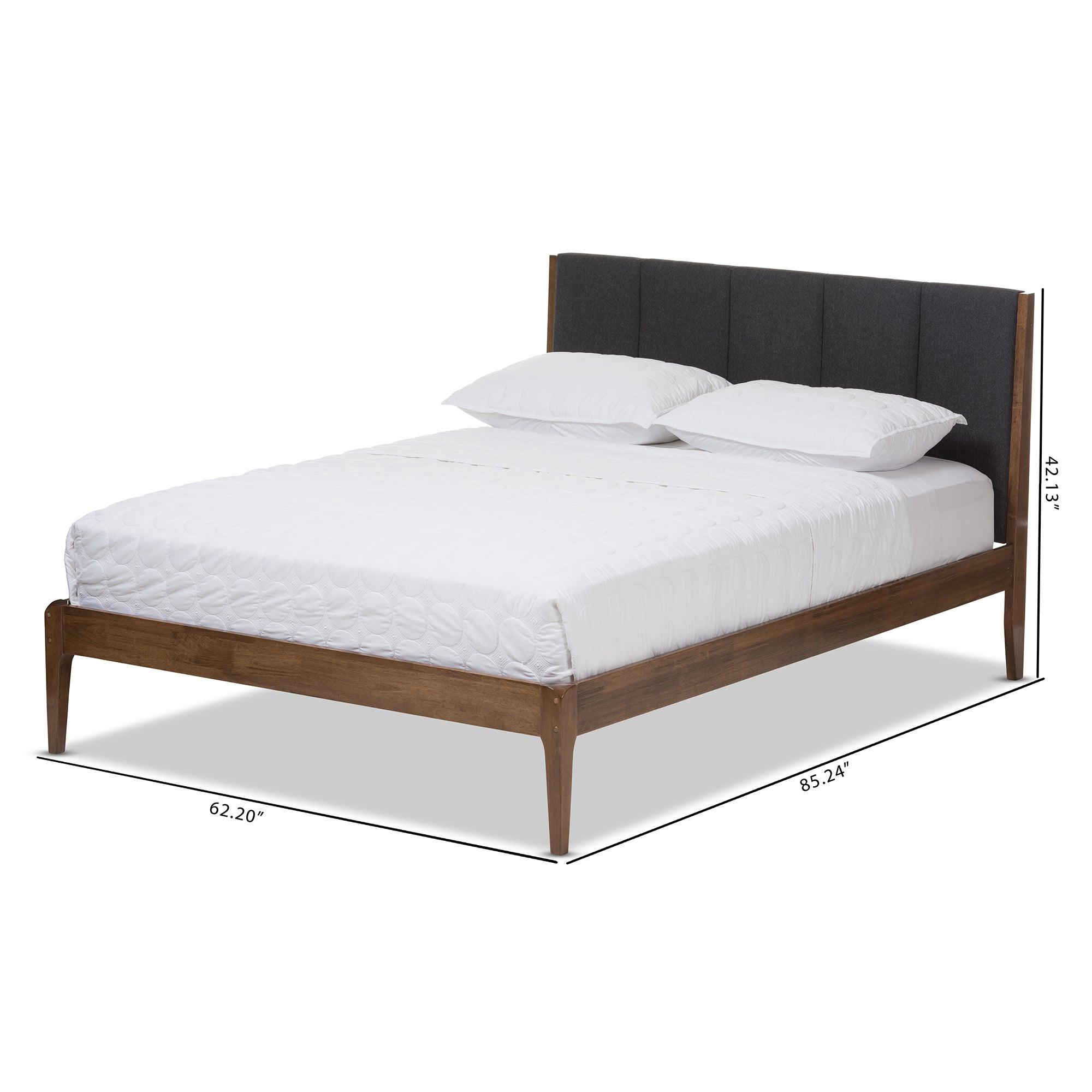 Ember Mid-Century Dark Fabric and Medium Finish Wood Platform Bed