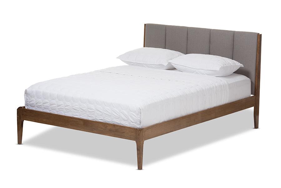 Ember Mid-Century Light Fabric and Medium Finish Wood Platform Bed