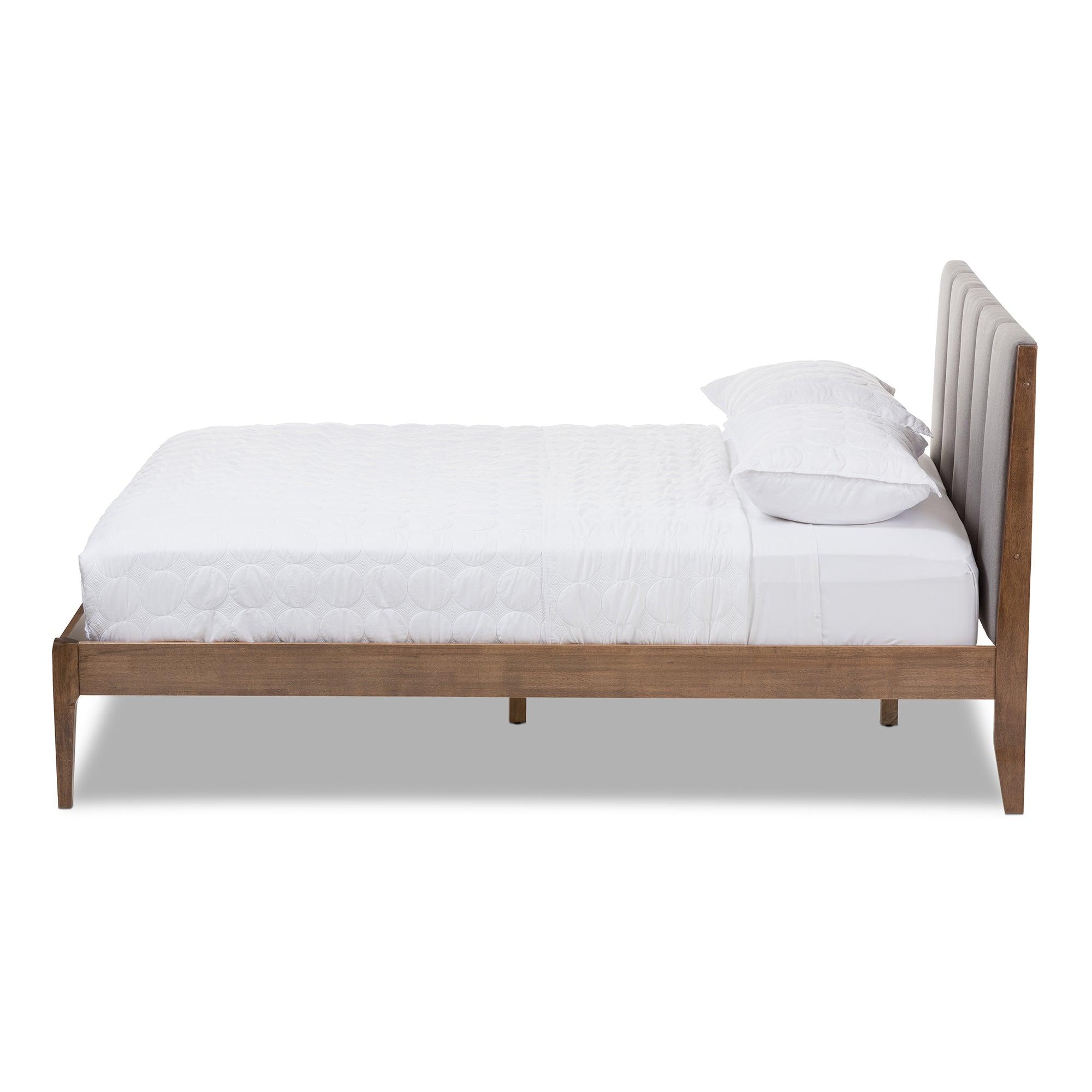 Ember Mid-Century Light Fabric and Medium Finish Wood Platform Bed