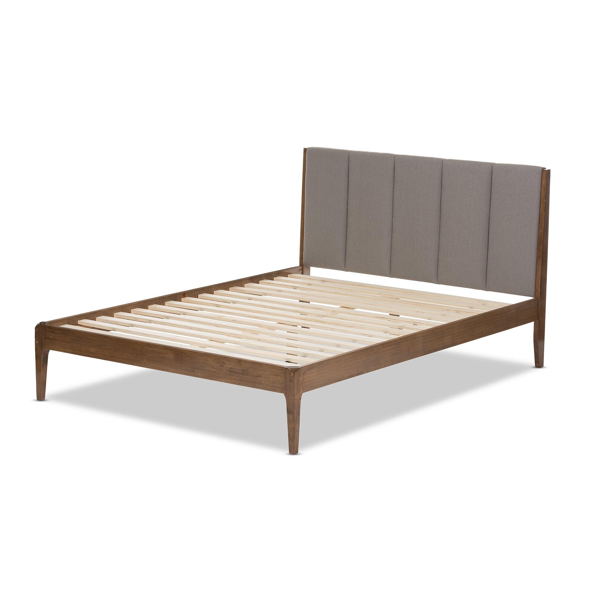 Ember Mid-Century Light Fabric and Medium Finish Wood Platform Bed