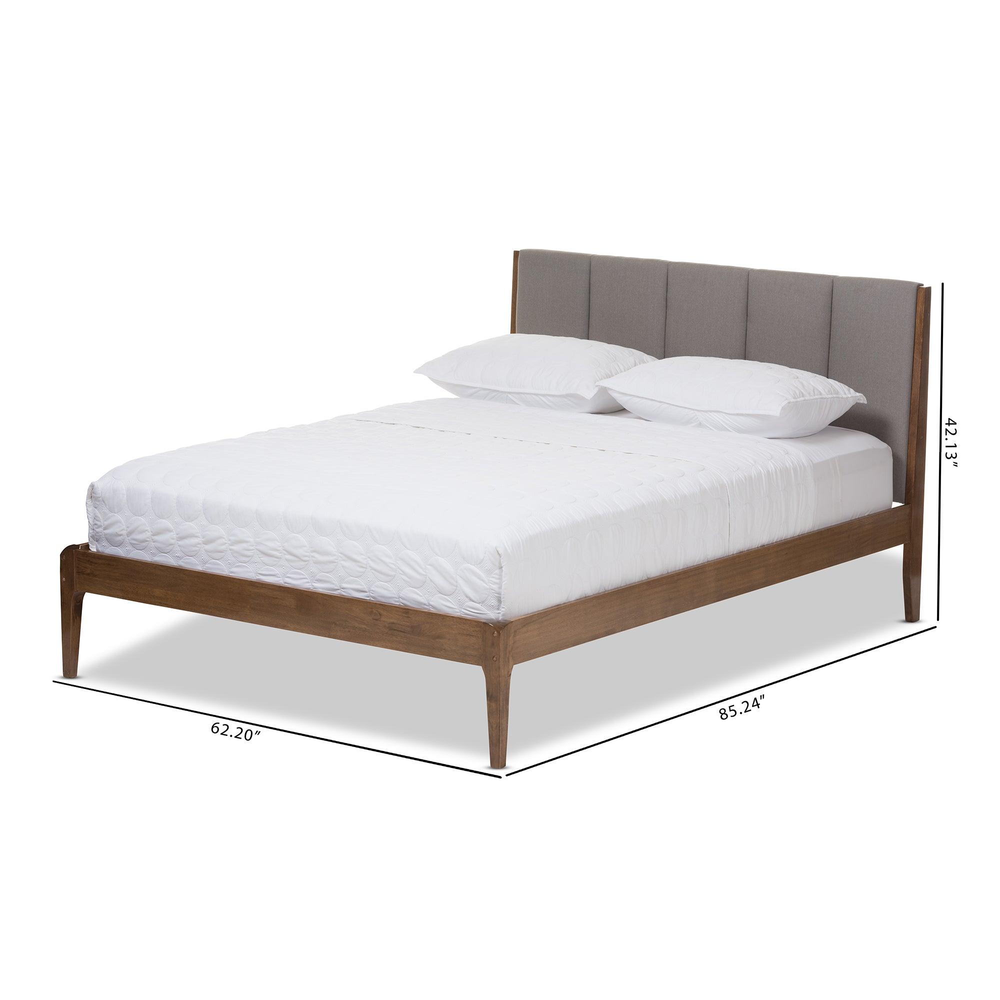 Ember Mid-Century Light Fabric and Medium Finish Wood Platform Bed