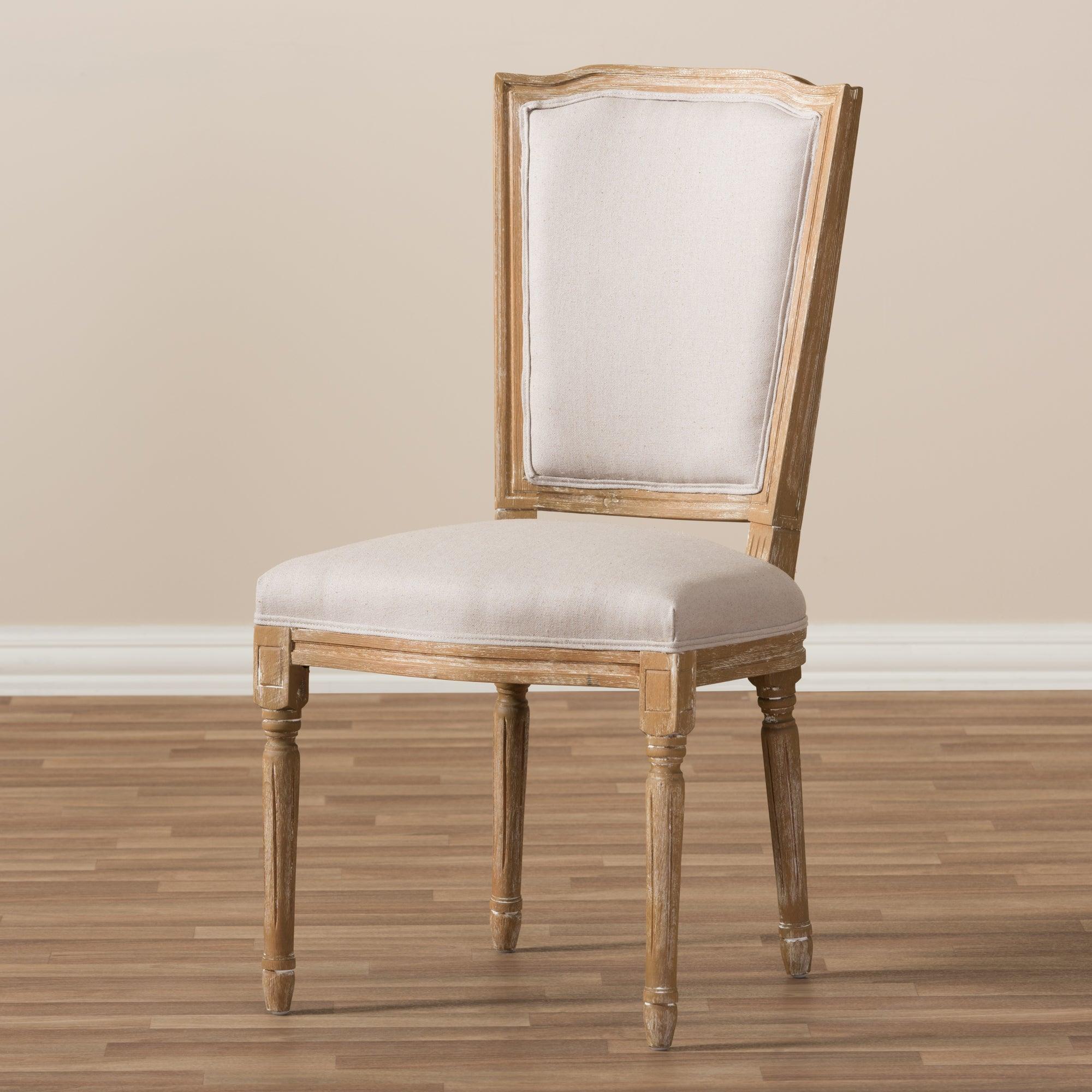 Cadencia French Vintage Cottage Weathered Finish Wood and Fabric Upholstered Dining Side Chair