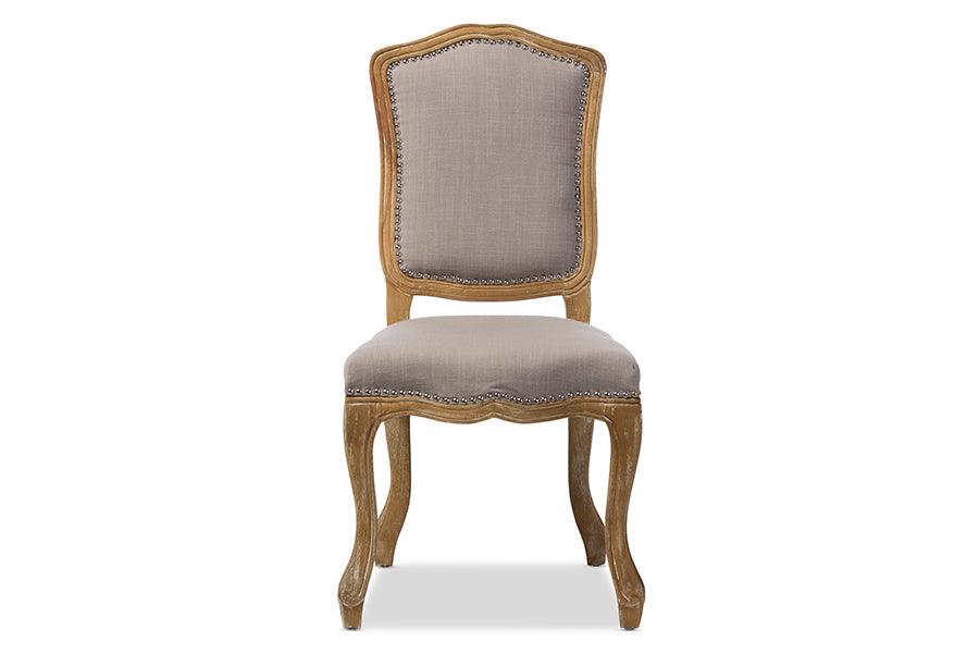 Chateauneuf French Vintage Cottage Weathered Fabric Upholstered Dining Side Chair