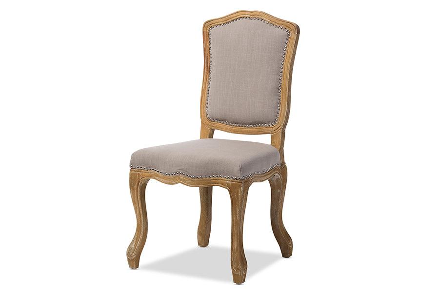 Chateauneuf French Vintage Cottage Weathered Fabric Upholstered Dining Side Chair