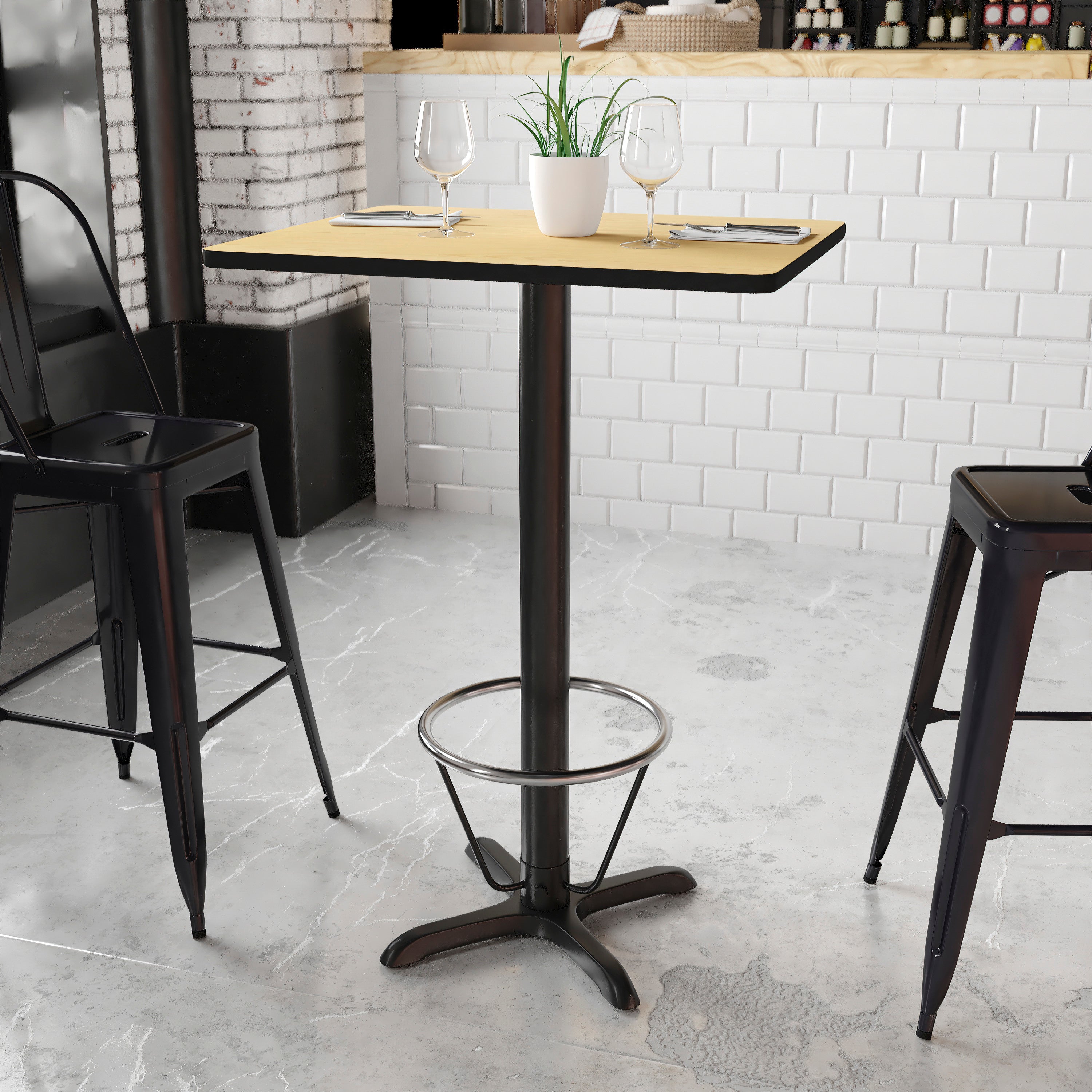 24'' x 30'' Rectangular Laminate Table Top with 22'' x 22'' Bar Height Table Base and Foot Ring-Restaurant Dining Table and Bases - Bar Height-Flash Furniture-Wall2Wall Furnishings
