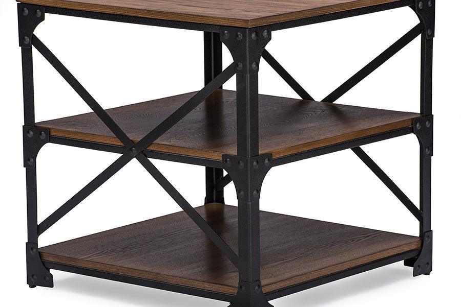 Milo Vintage Industrial Metal and Distressed Wood End Table