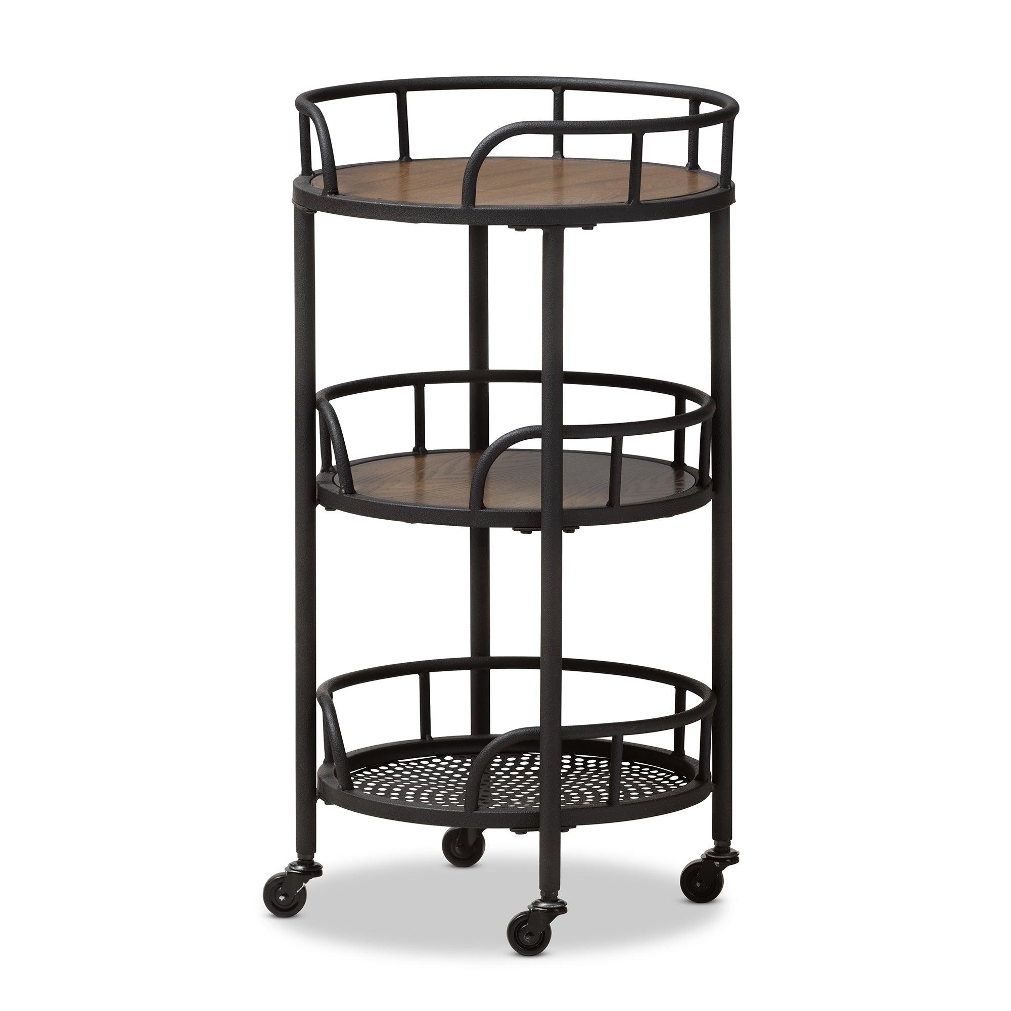 Bristol Rustic Industrial Style Metal and Wood Mobile Serving Cart