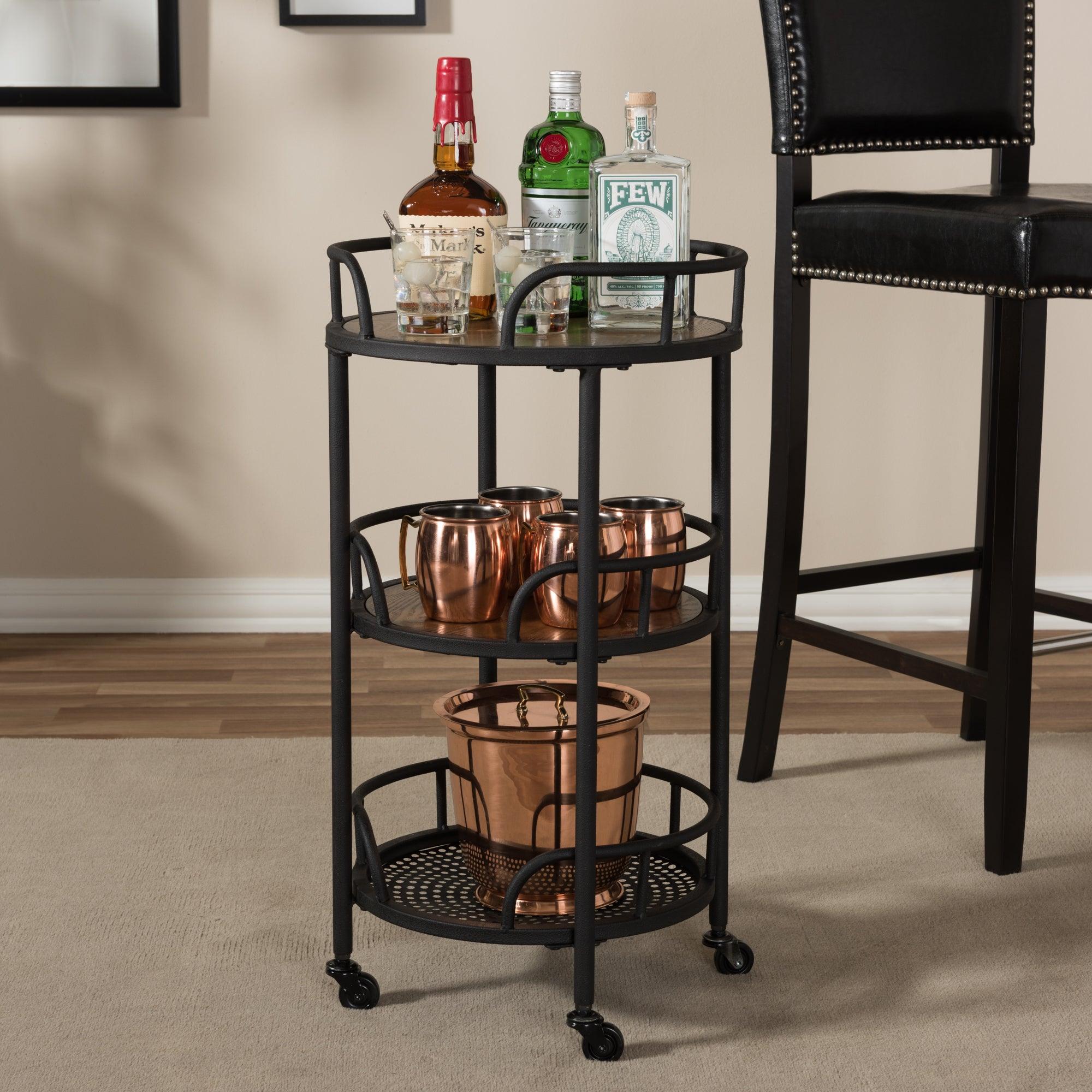 Bristol Rustic Industrial Style Metal and Wood Mobile Serving Cart