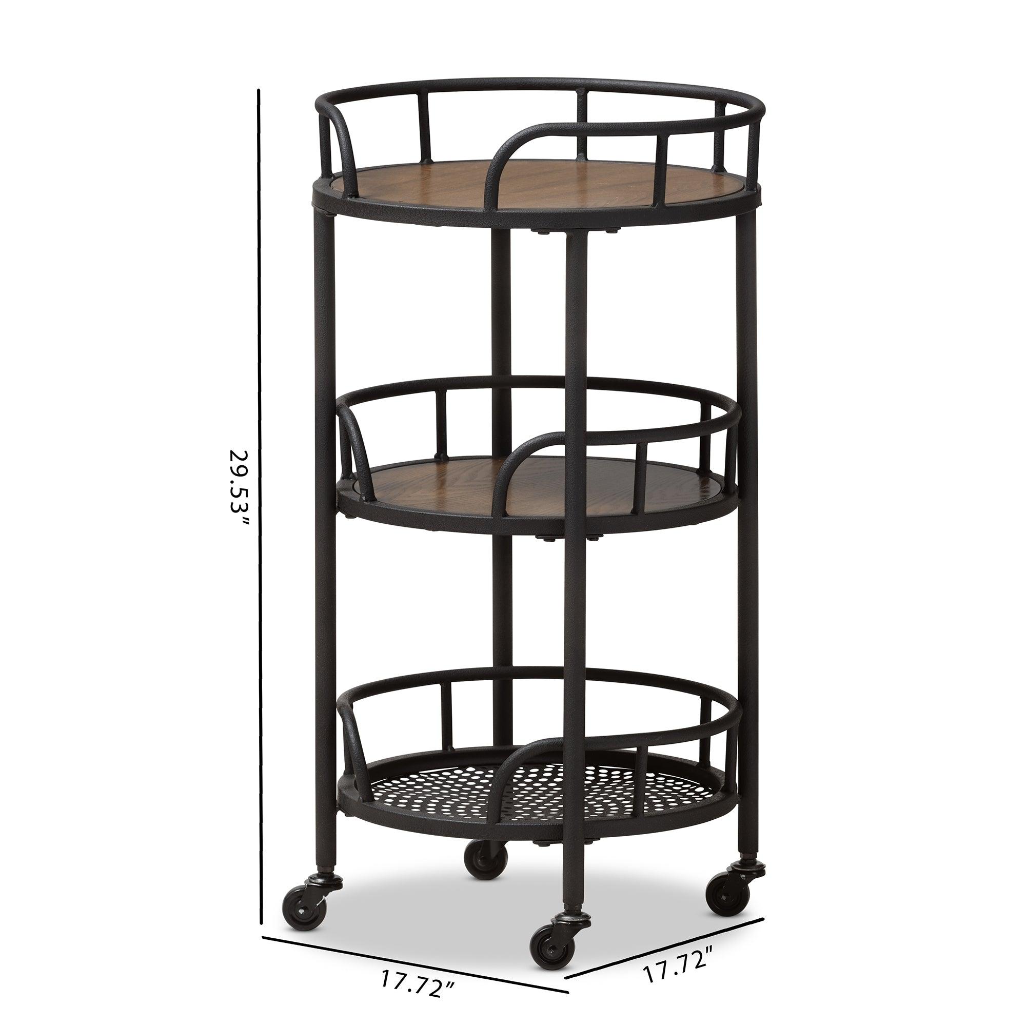 Bristol Rustic Industrial Style Metal and Wood Mobile Serving Cart