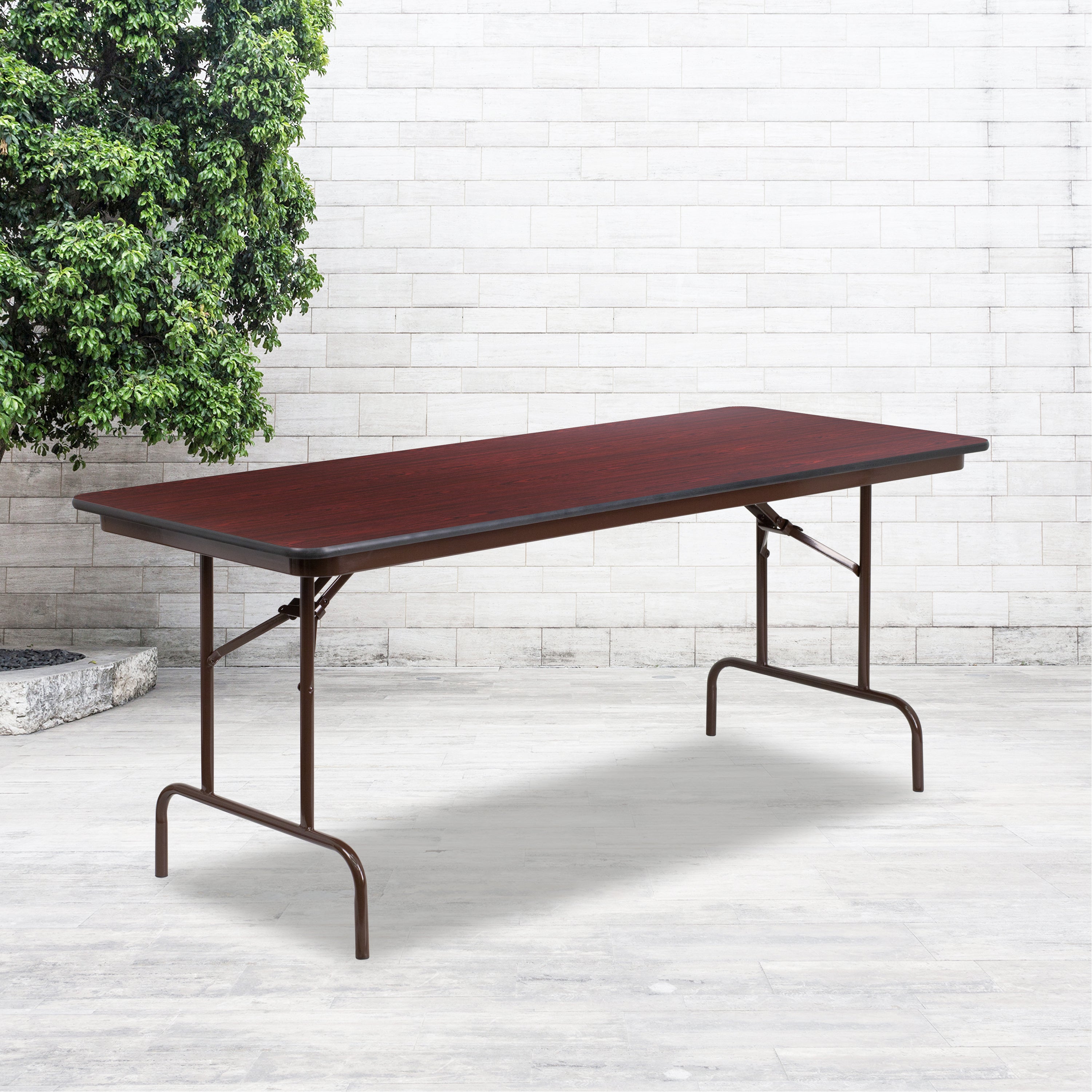 6-Foot High Pressure Mahogany Laminate Folding Banquet Table-Rectangular High Pressure Folding Table-Flash Furniture-Wall2Wall Furnishings