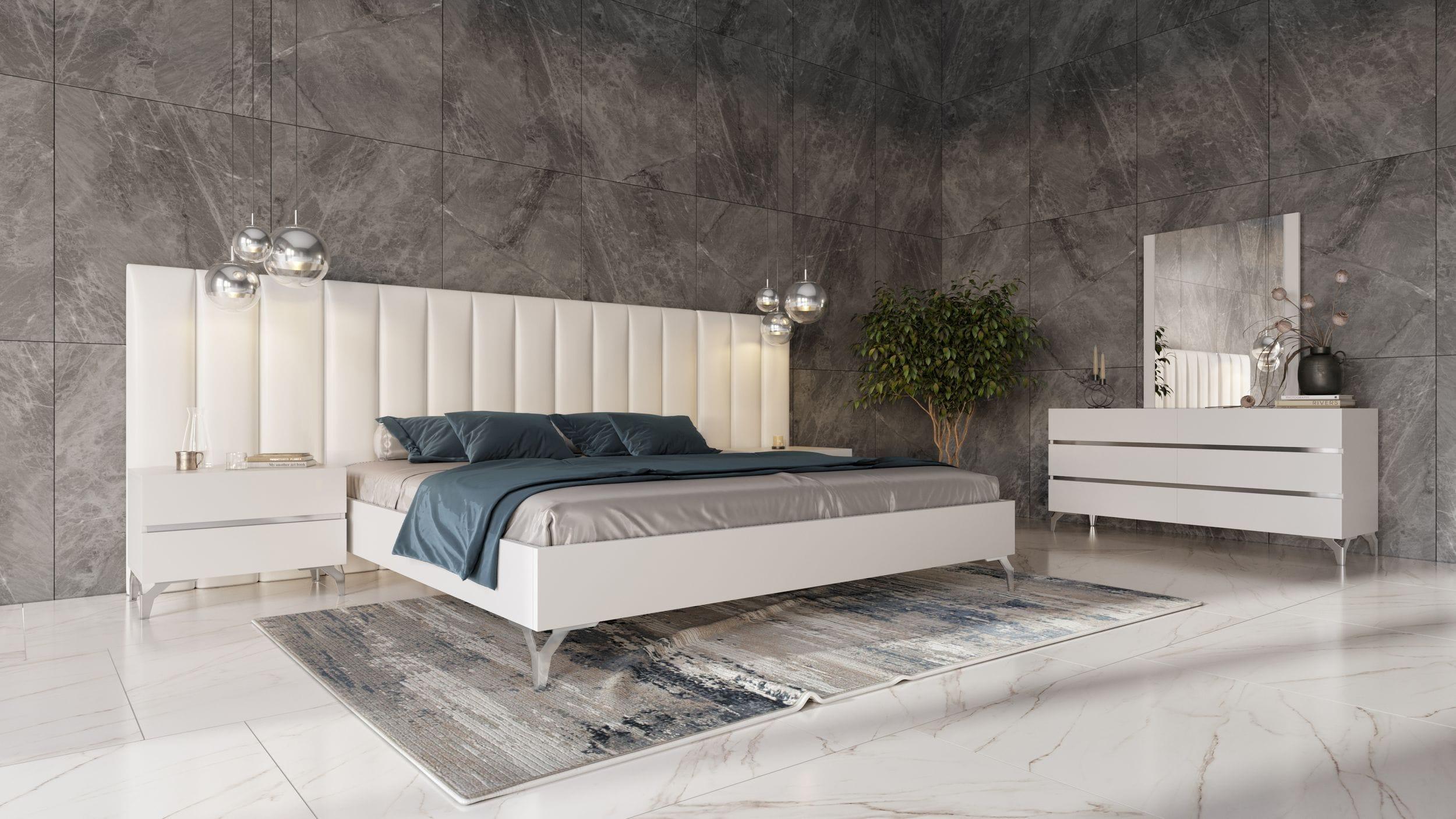 Nova Domus Angela Italian Modern Eco Leather Bed w/ Nightstands and Wings