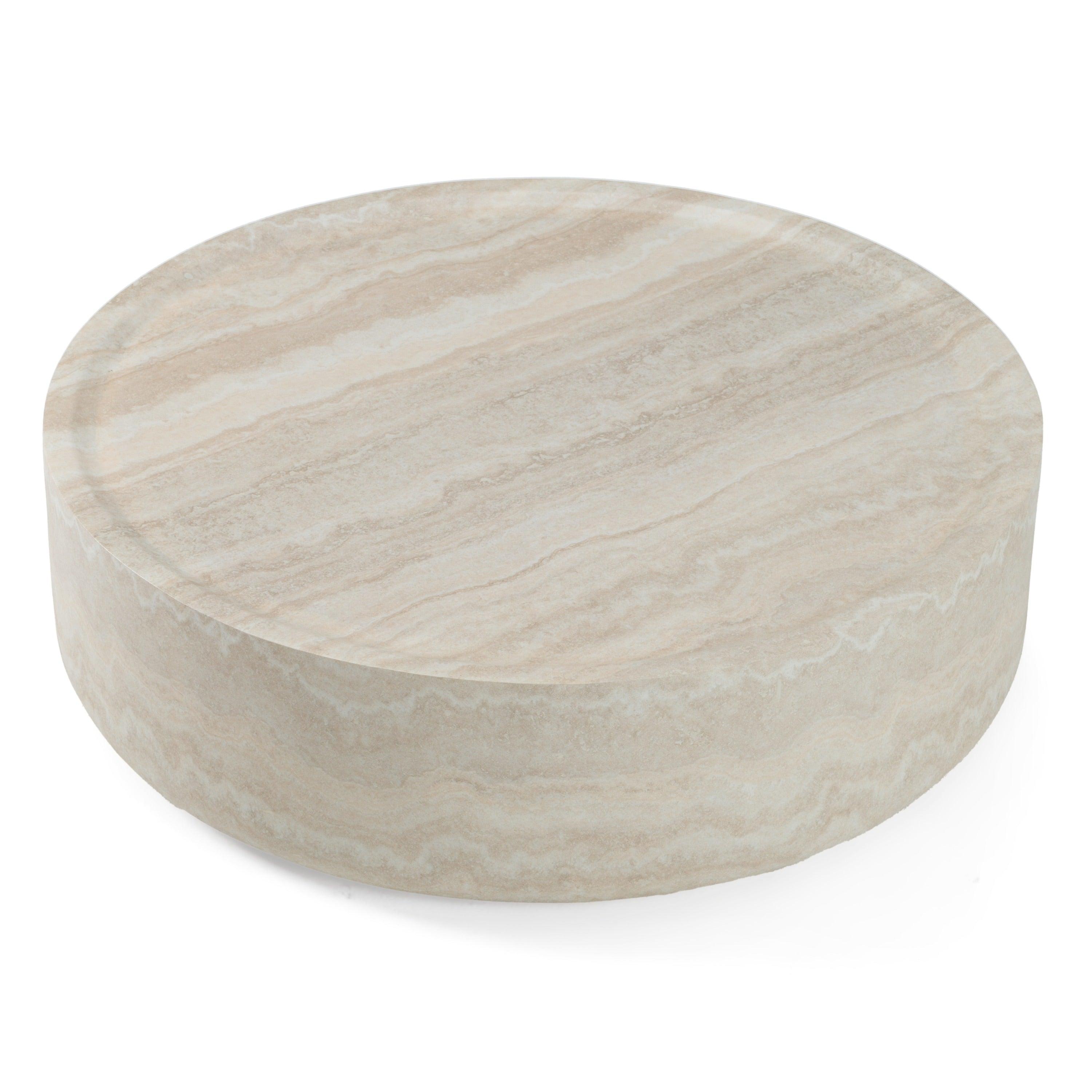 Modrest Benji Modern Faux Travertine Round Small Coffee Table