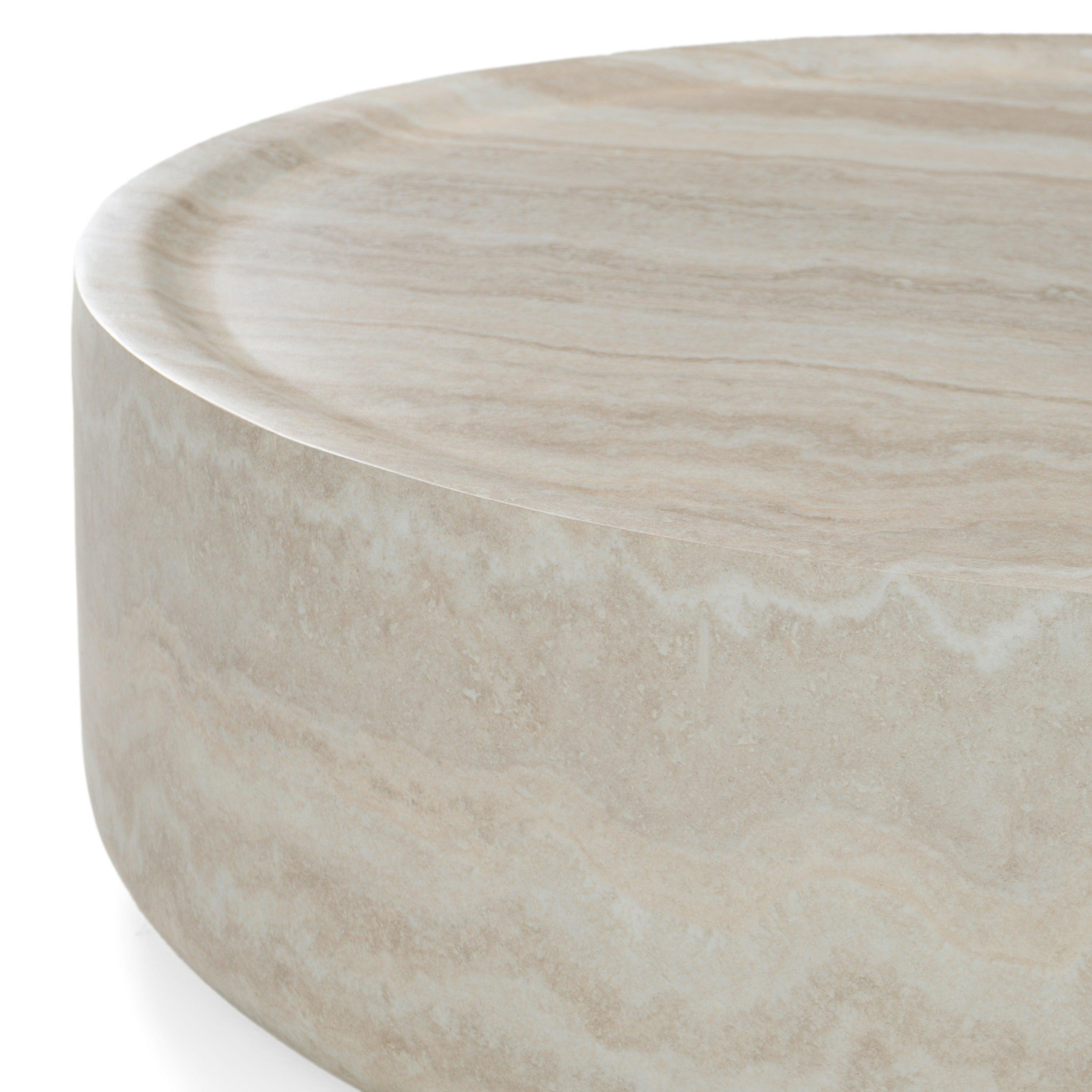 Modrest Benji Modern Faux Travertine Round Small Coffee Table