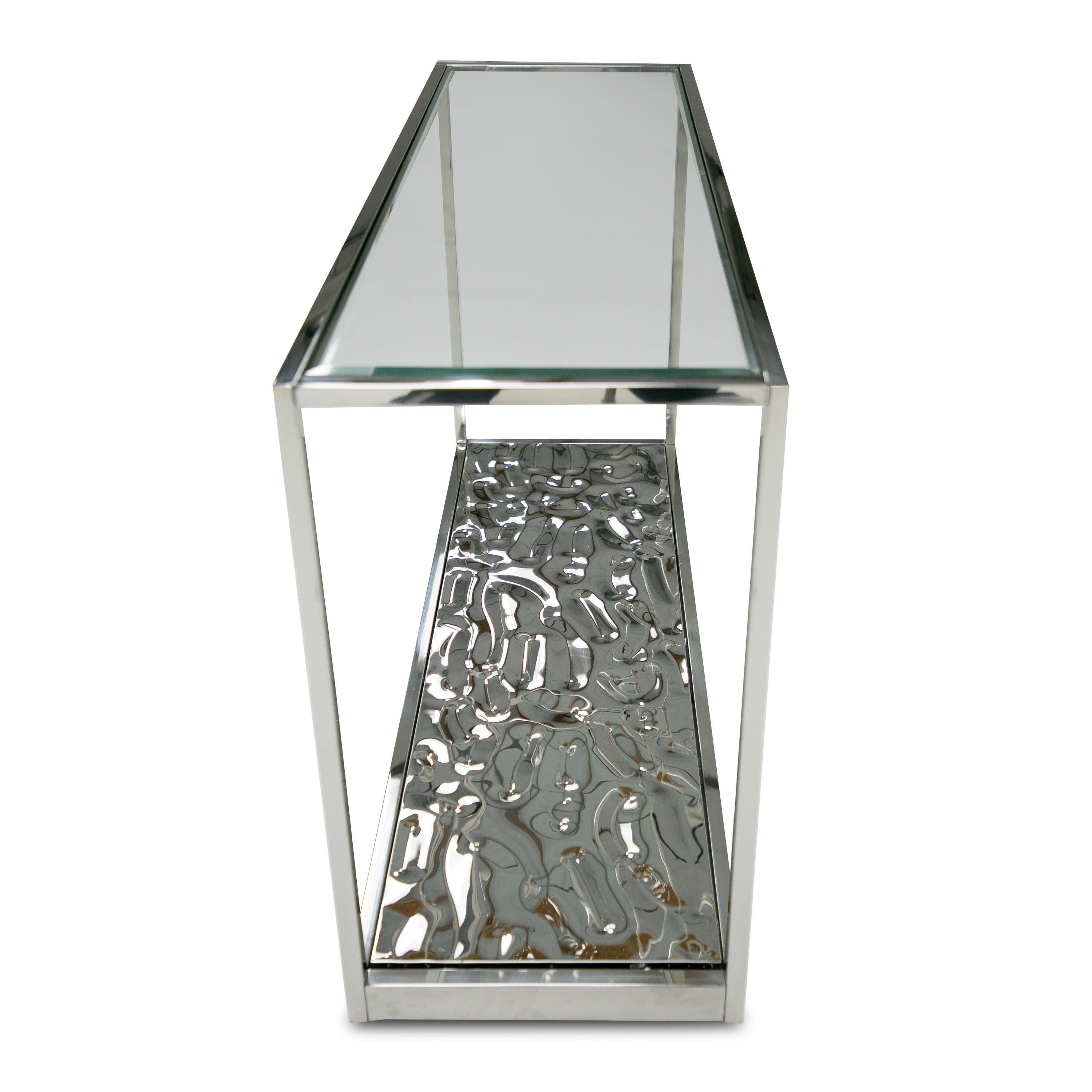 Modrest Braxton Contemporary Clear Wave Glass Console Table