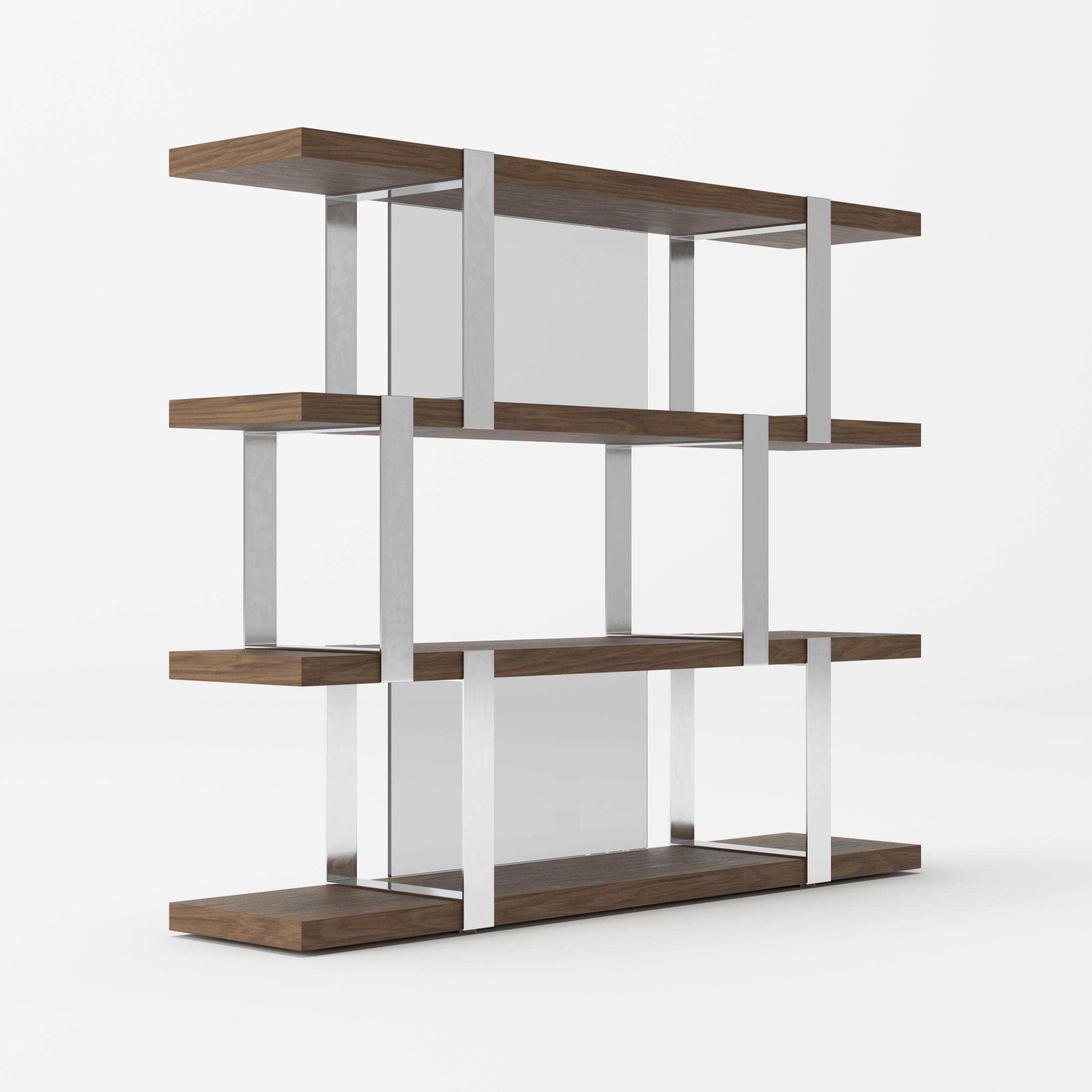 Modrest Brewer Modern Glass Stainless Steel Bookshelf