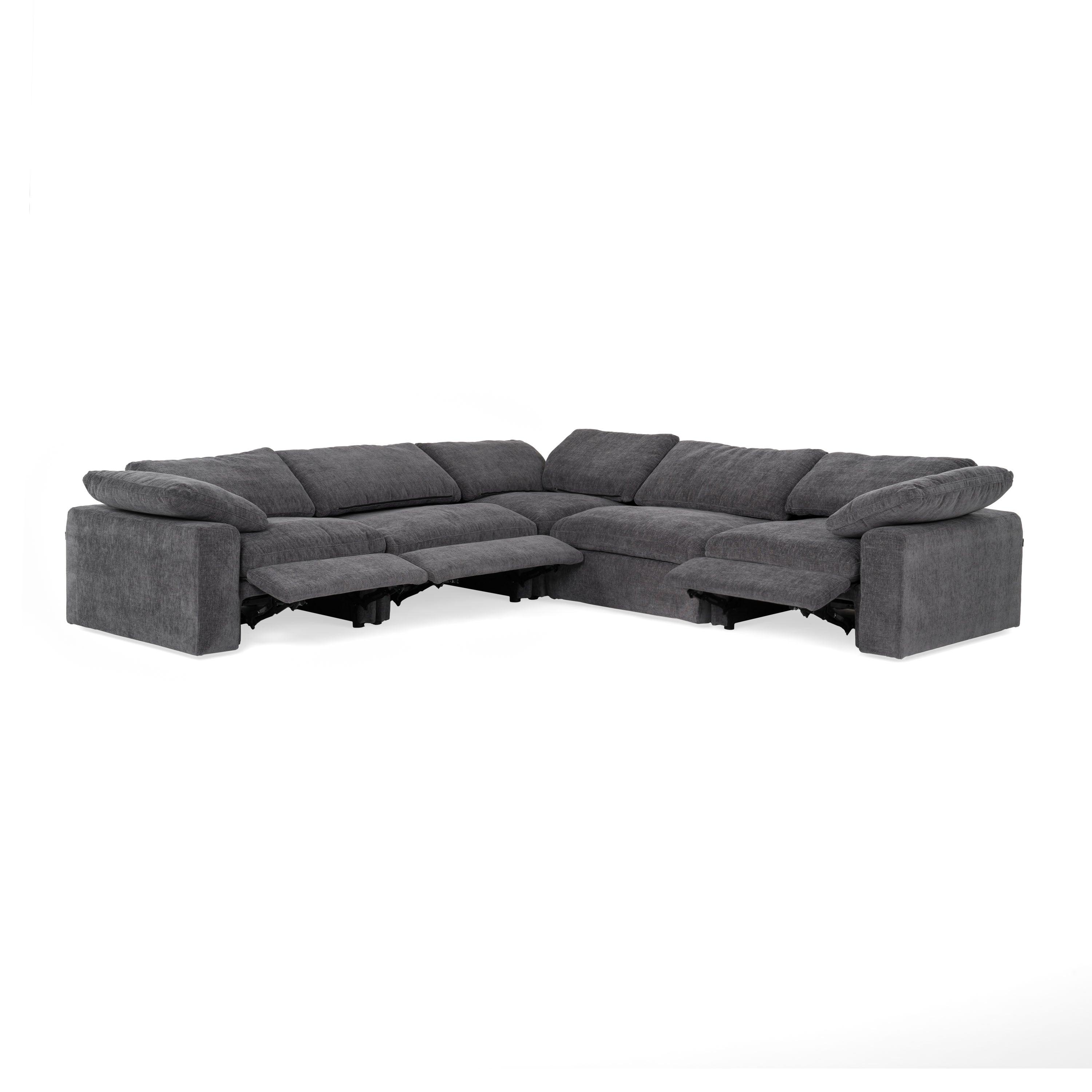 Divani Casa Corinth Modern Dark Fabric Sectional Sofa with 3 Power Recliners