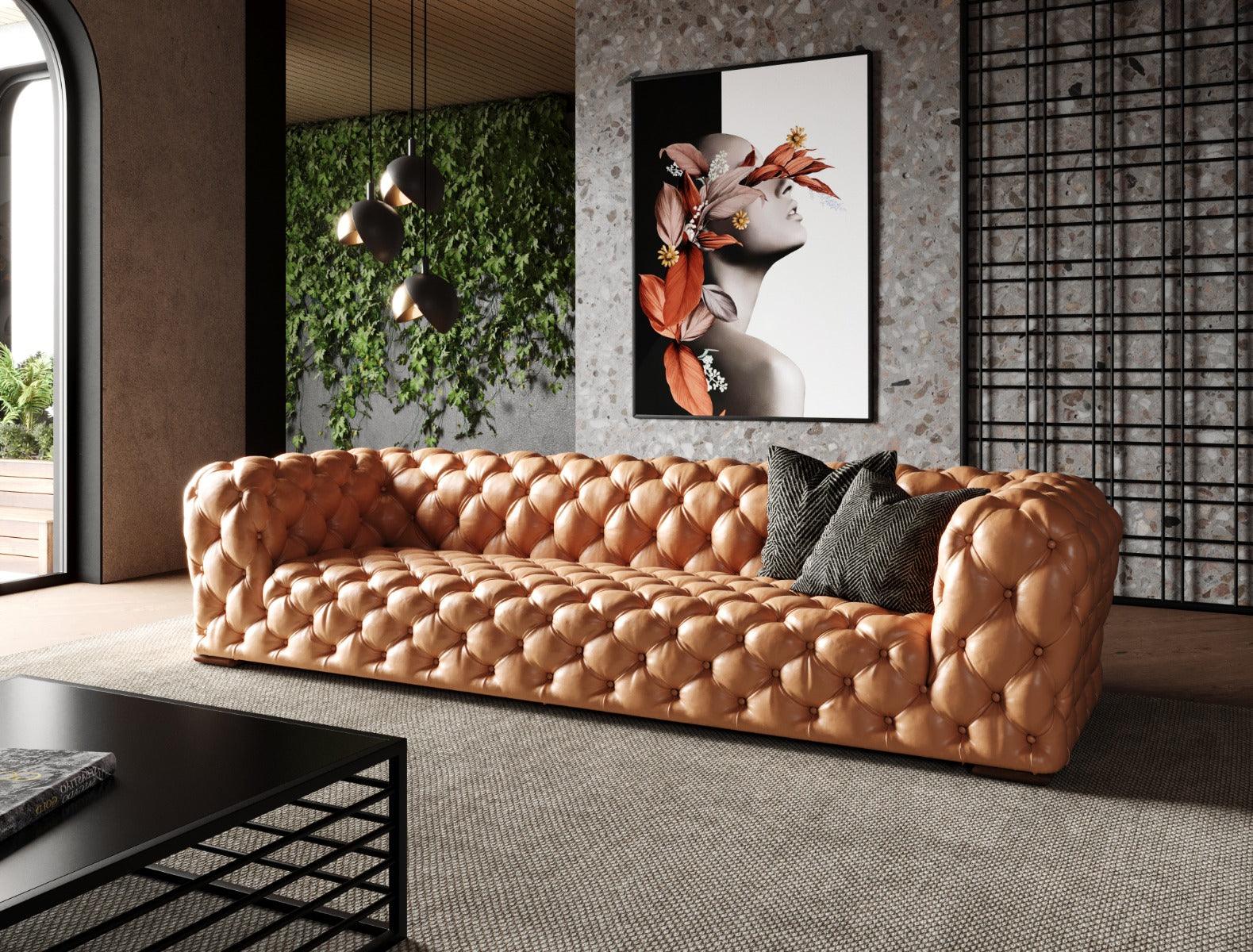 Divani Casa Dexter Transitional Italian Leather Tufted Sofa