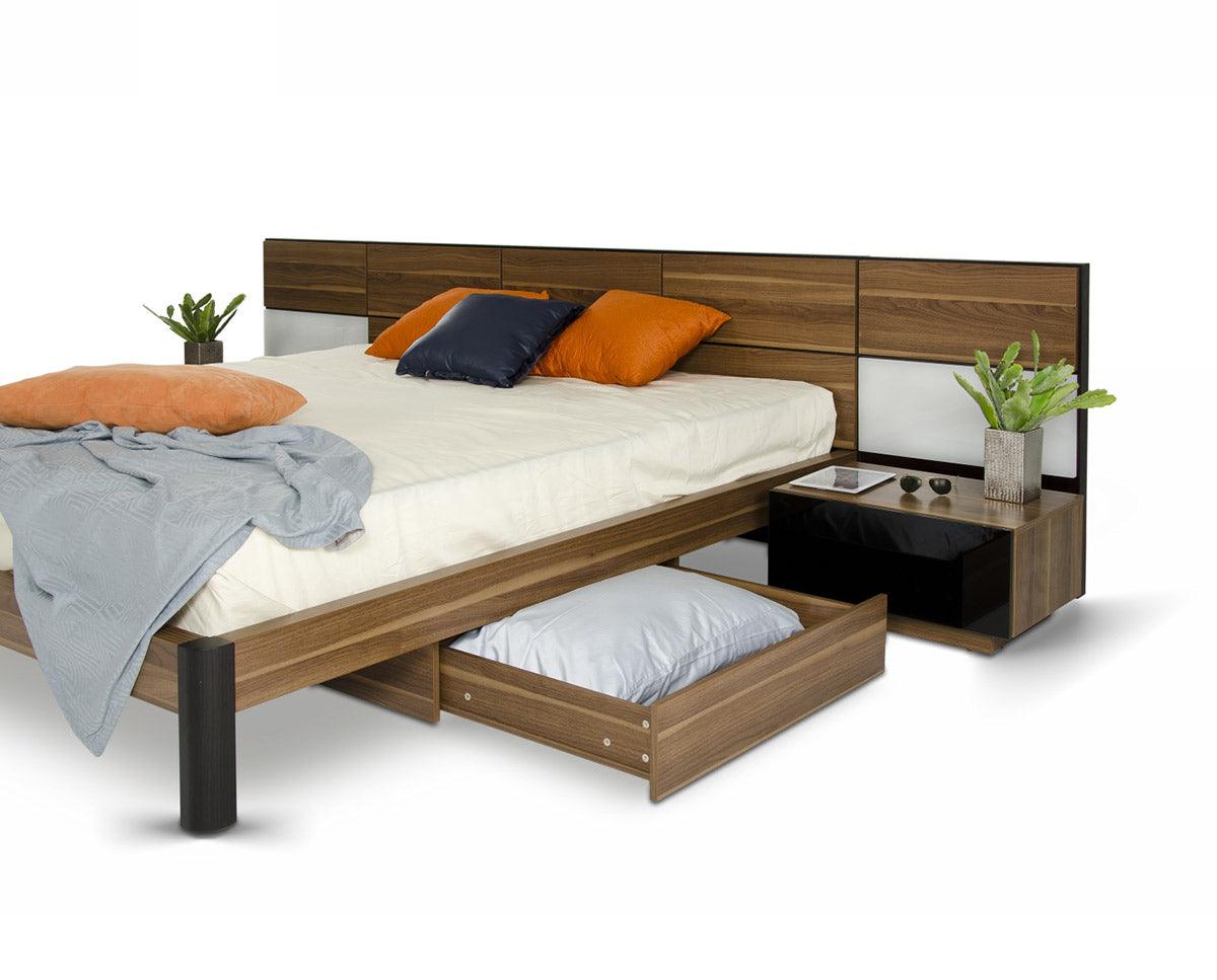 Rondo Mid-Century Platform Bed w/ Nightstands Storage And Lights