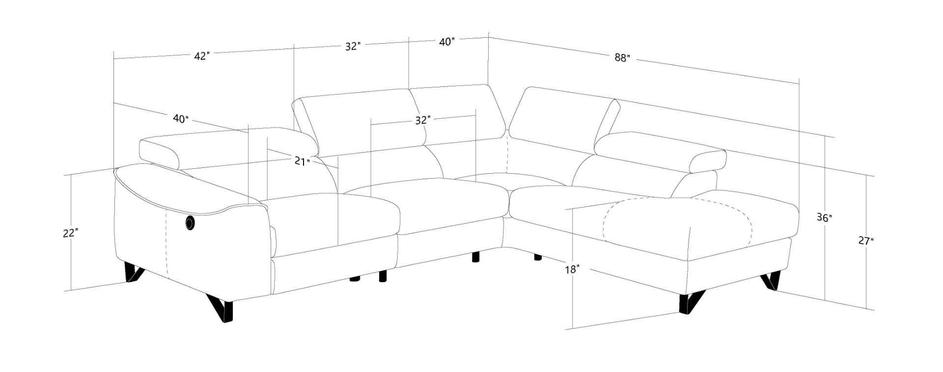 Divani Casa Versa Modern Teco Leather LAF Chaise Sectional with Recliner