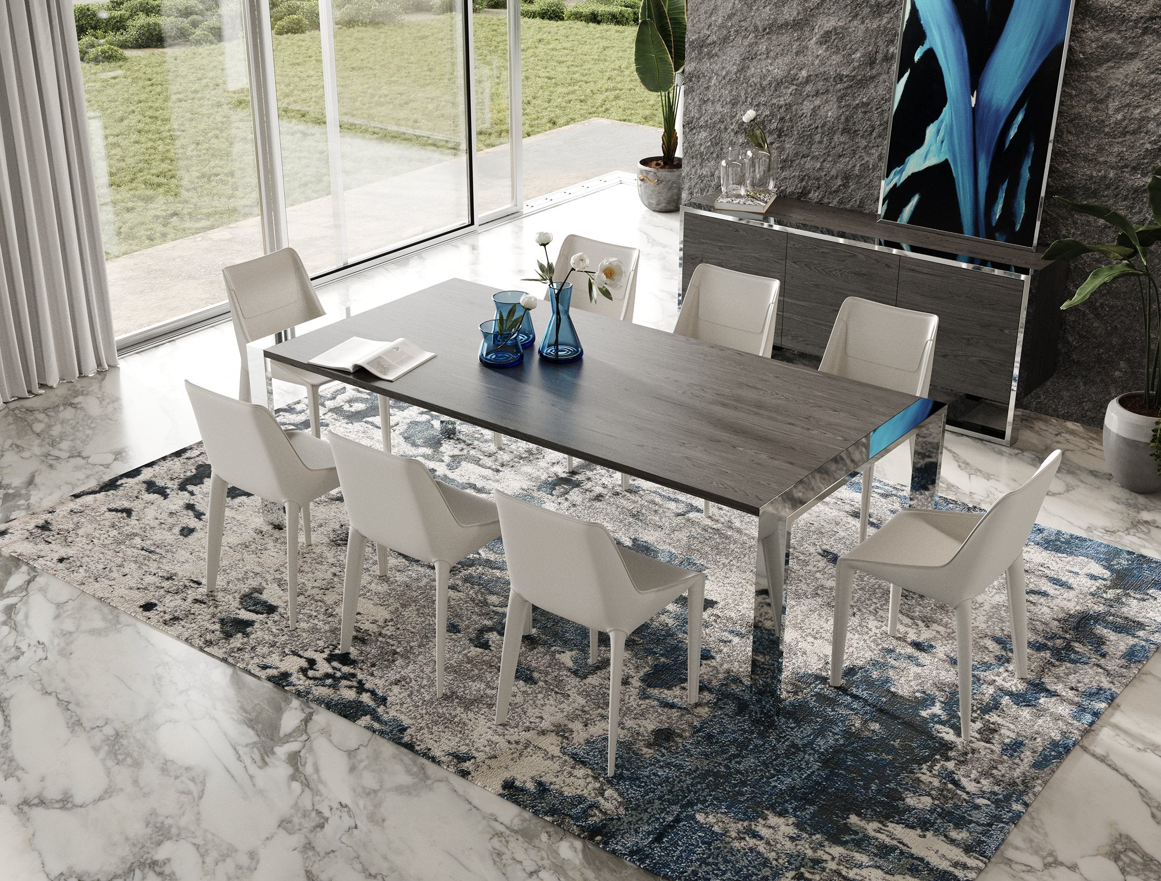 Modrest Fauna Modern Elm Stainless Steel Chrome Dining Table