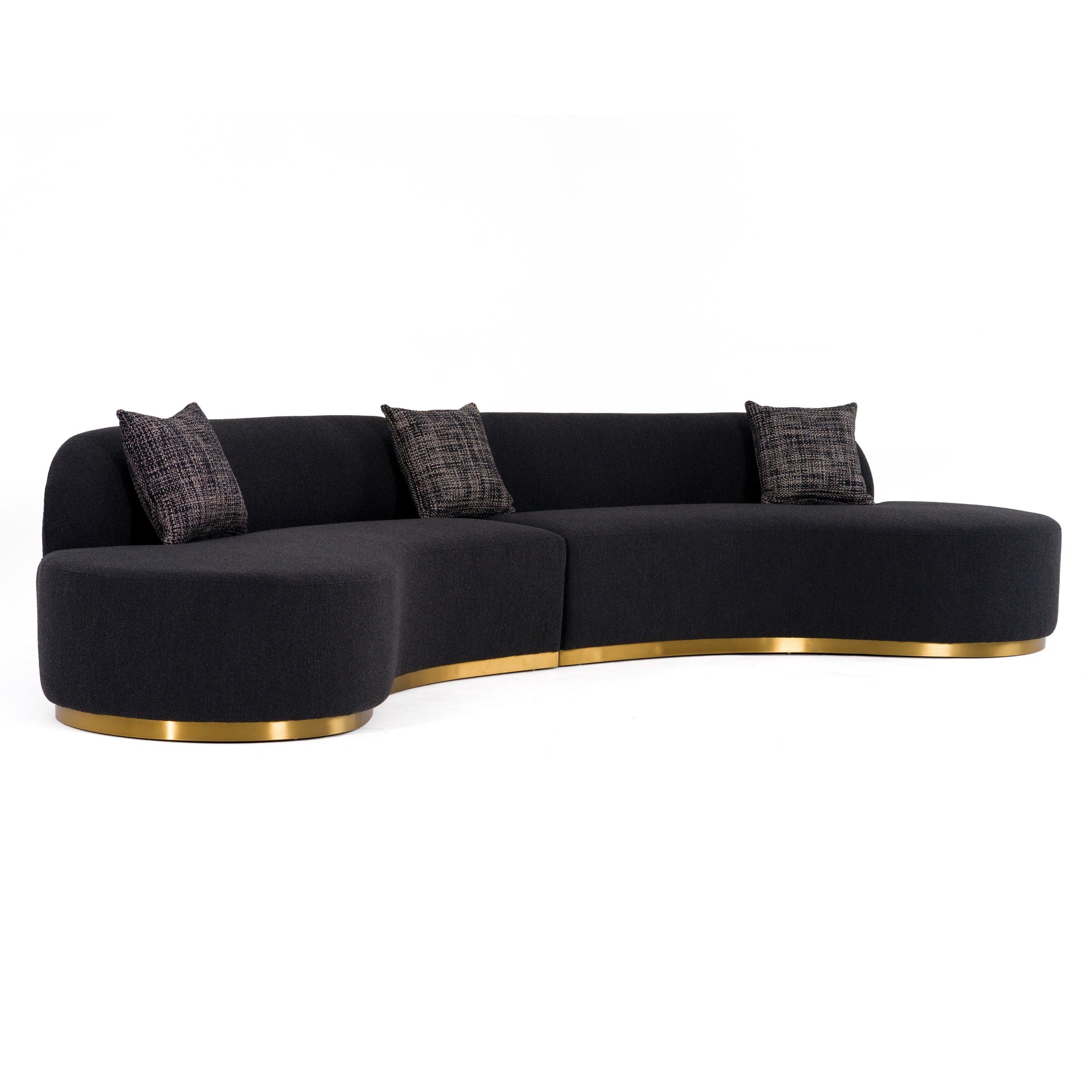 Divani Casa Frontier Glam Fabric Curved Sectional Sofa with Pillows