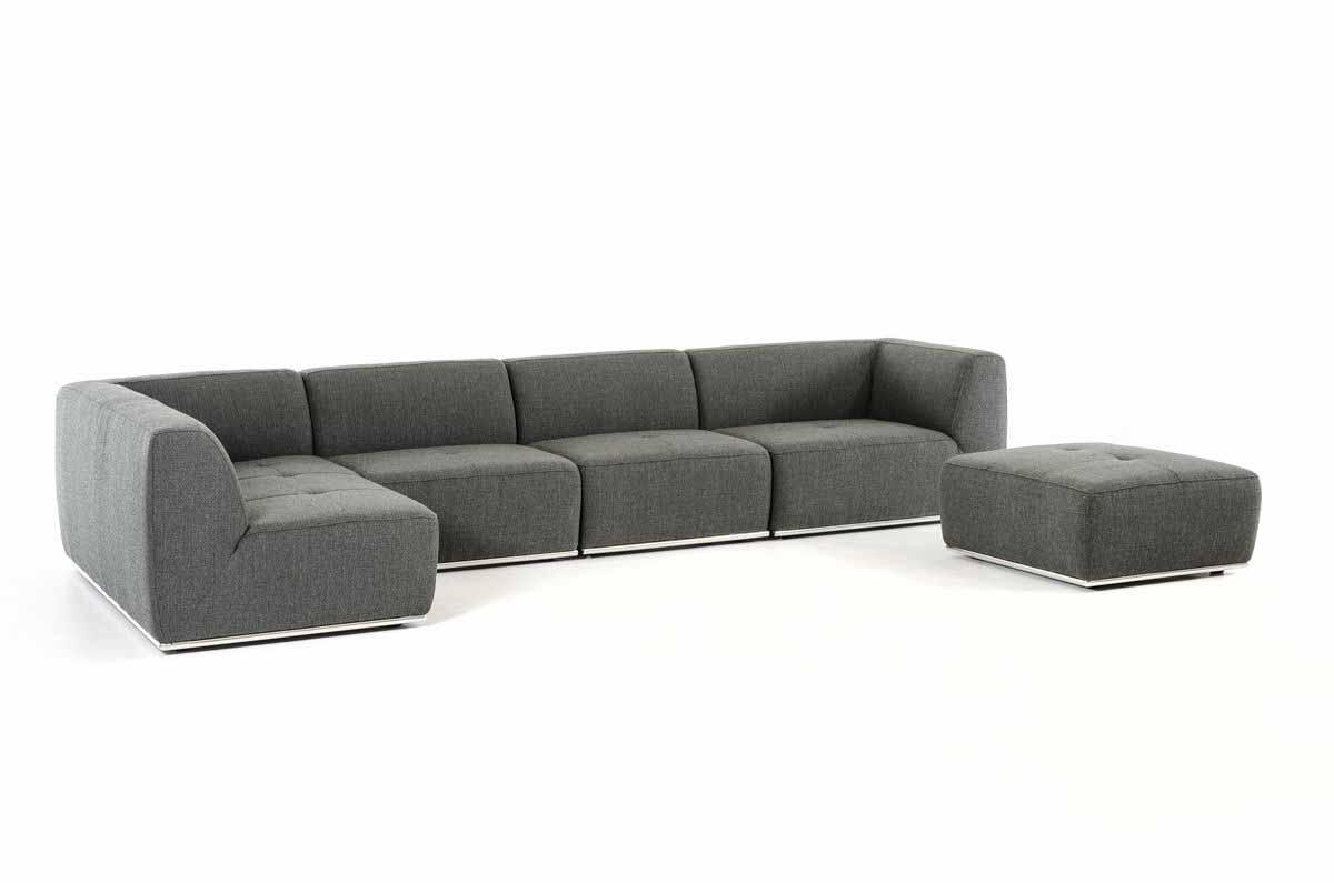 Divani Casa Hawthorn Modern Fabric Modular Left Facing Chaise Sectional Sofa Ottoman