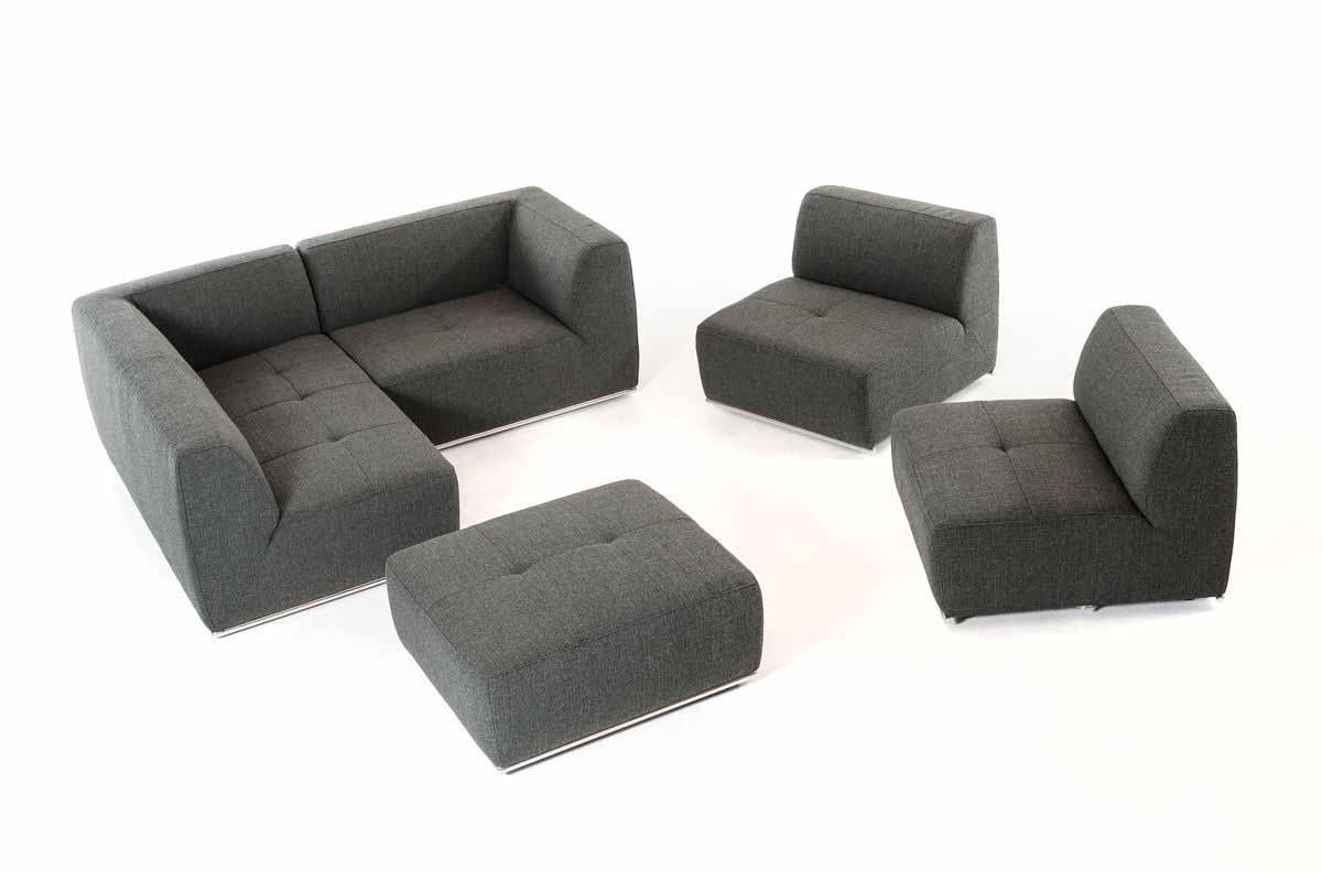 Divani Casa Hawthorn Modern Fabric Modular Left Facing Chaise Sectional Sofa Ottoman