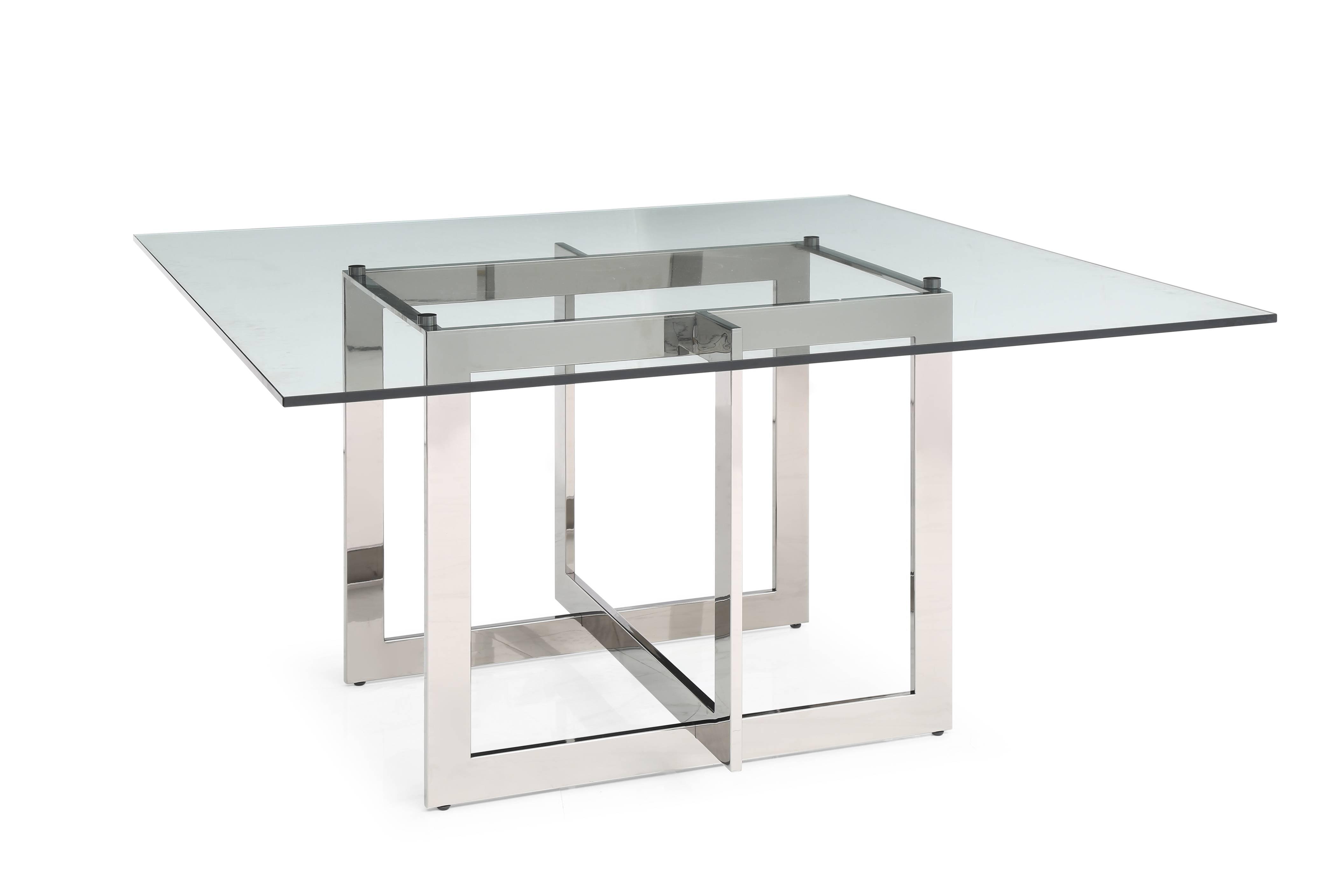 Modrest Keaton Square Modern Glass Stainless Steel Dining Table