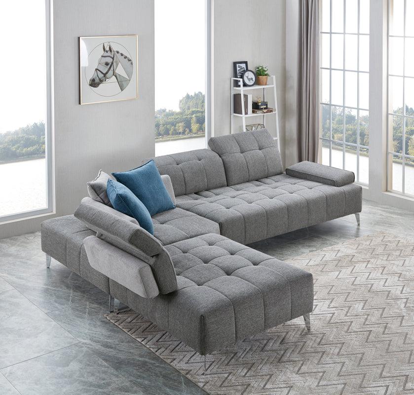 Divani Casa Nash Modern Fabric Sectional Sofa Adjustable Backrest