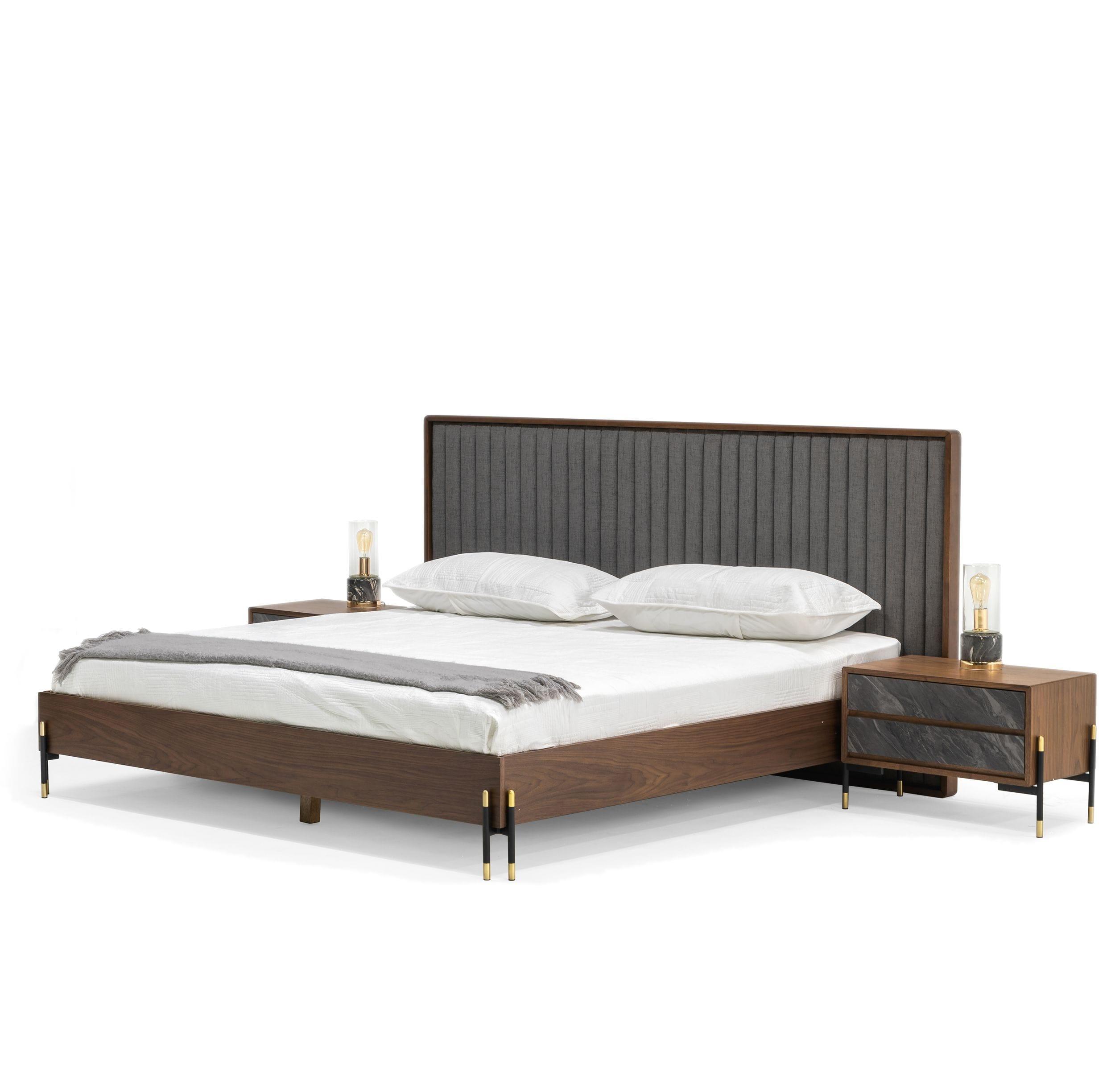 Nova Domus Metcalf MidCentury Bed w/ Two Nightstands