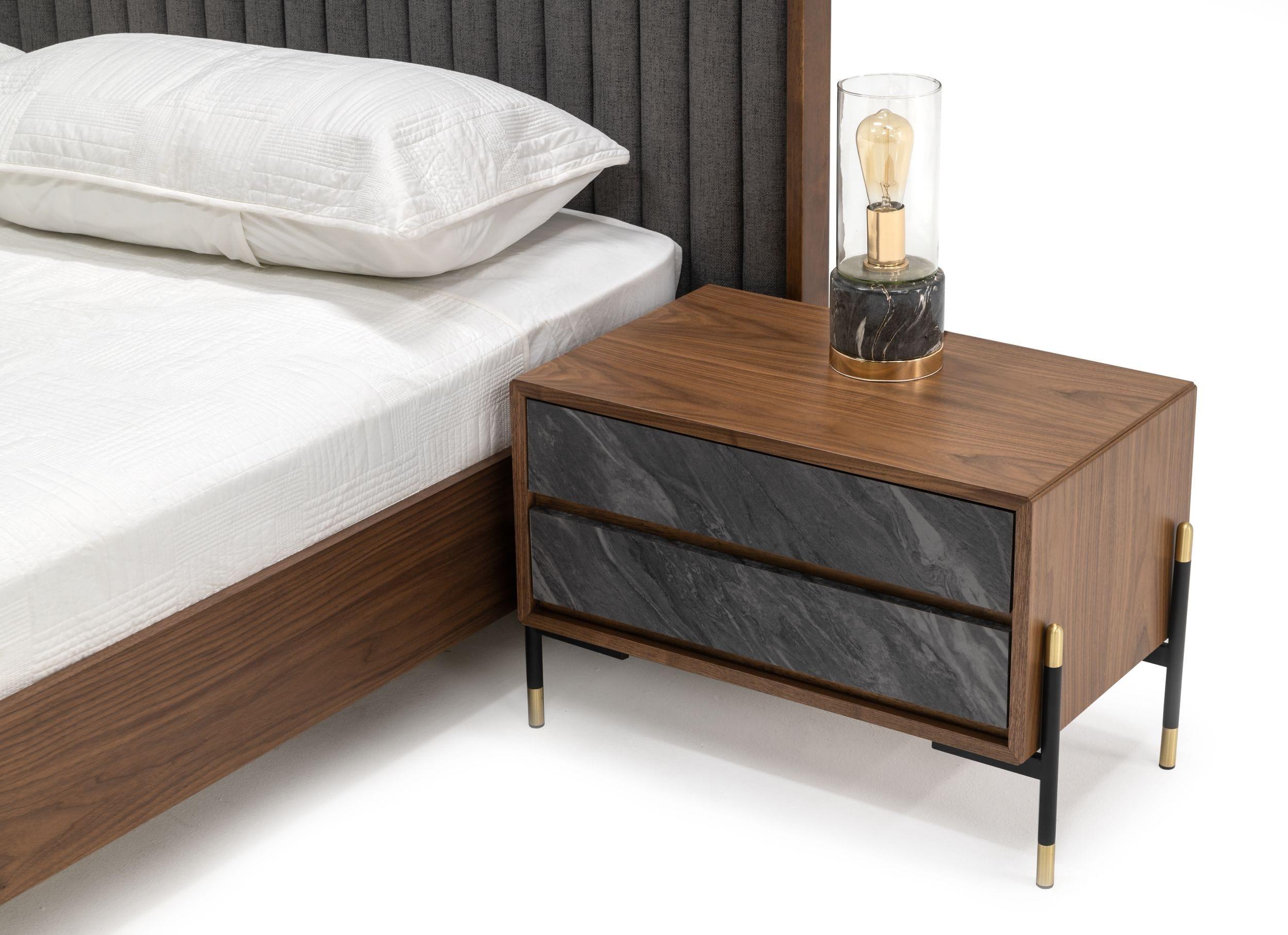 Nova Domus Metcalf MidCentury Bed w/ Two Nightstands