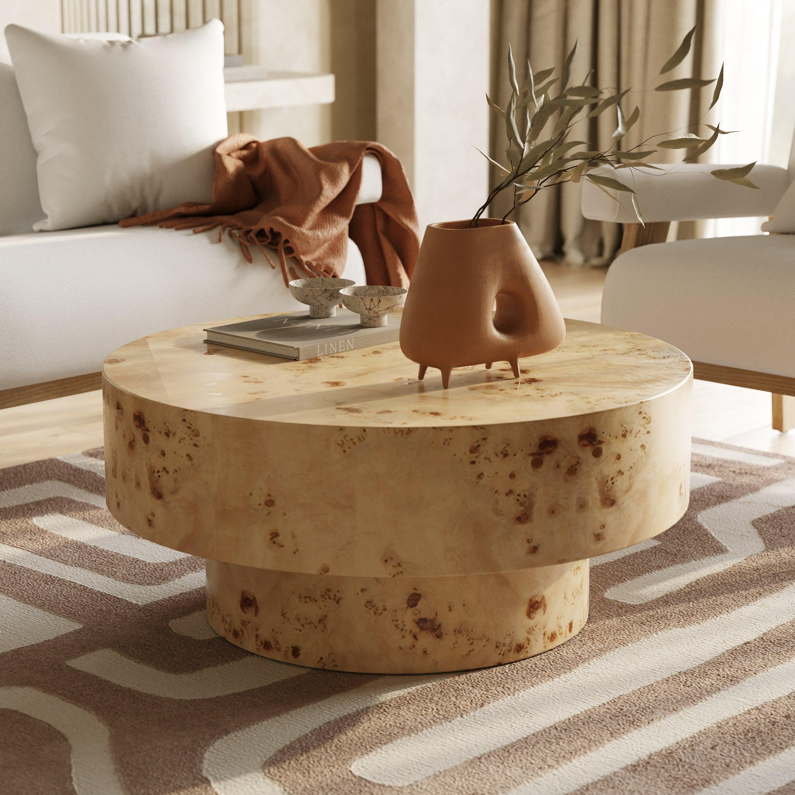 Modrest August Modern Burl Round Coffee Table