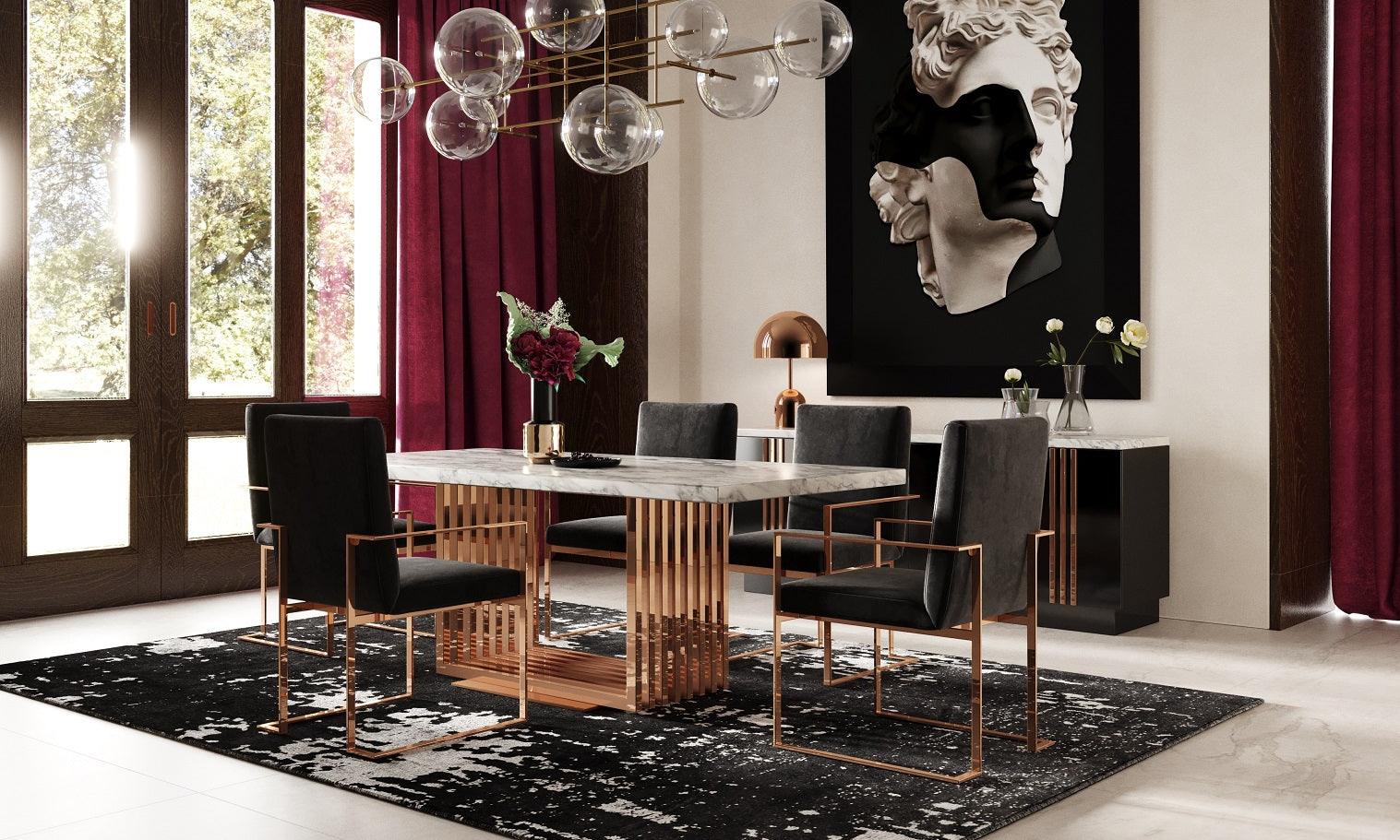 Modrest Kingsley Modern Marble Rosegold Dining Table