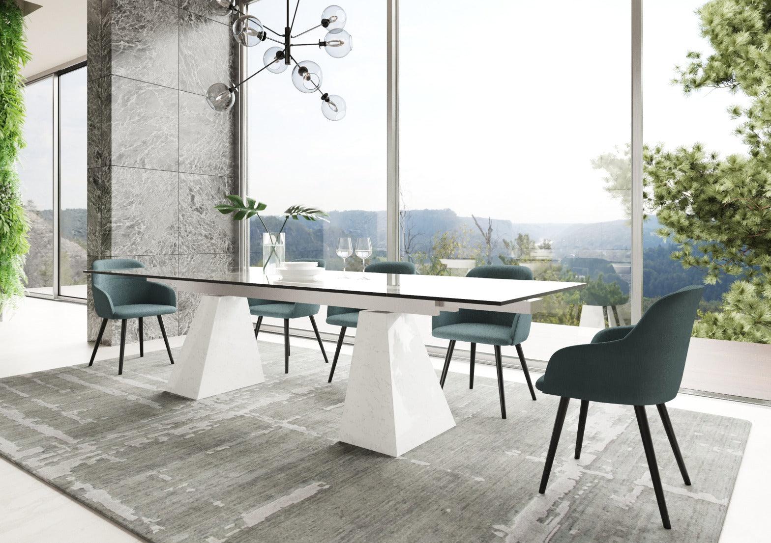 Modrest Latrobe Modern Extendable Quartz Stone Glass Dining Table