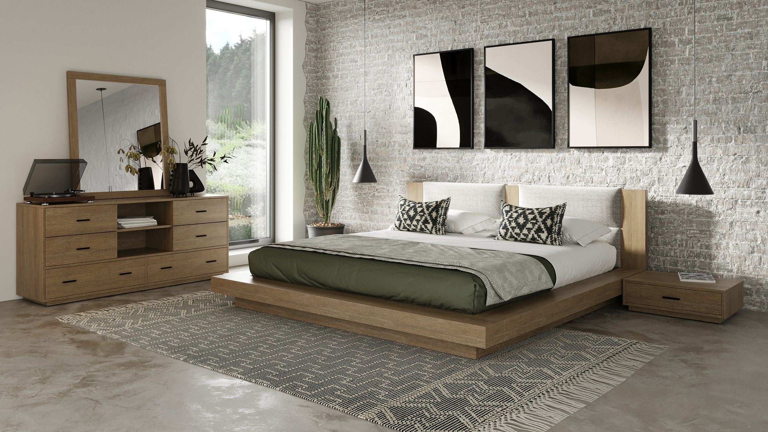 Nova Domus Fantasia Contemporary Bed with Two Nightstands