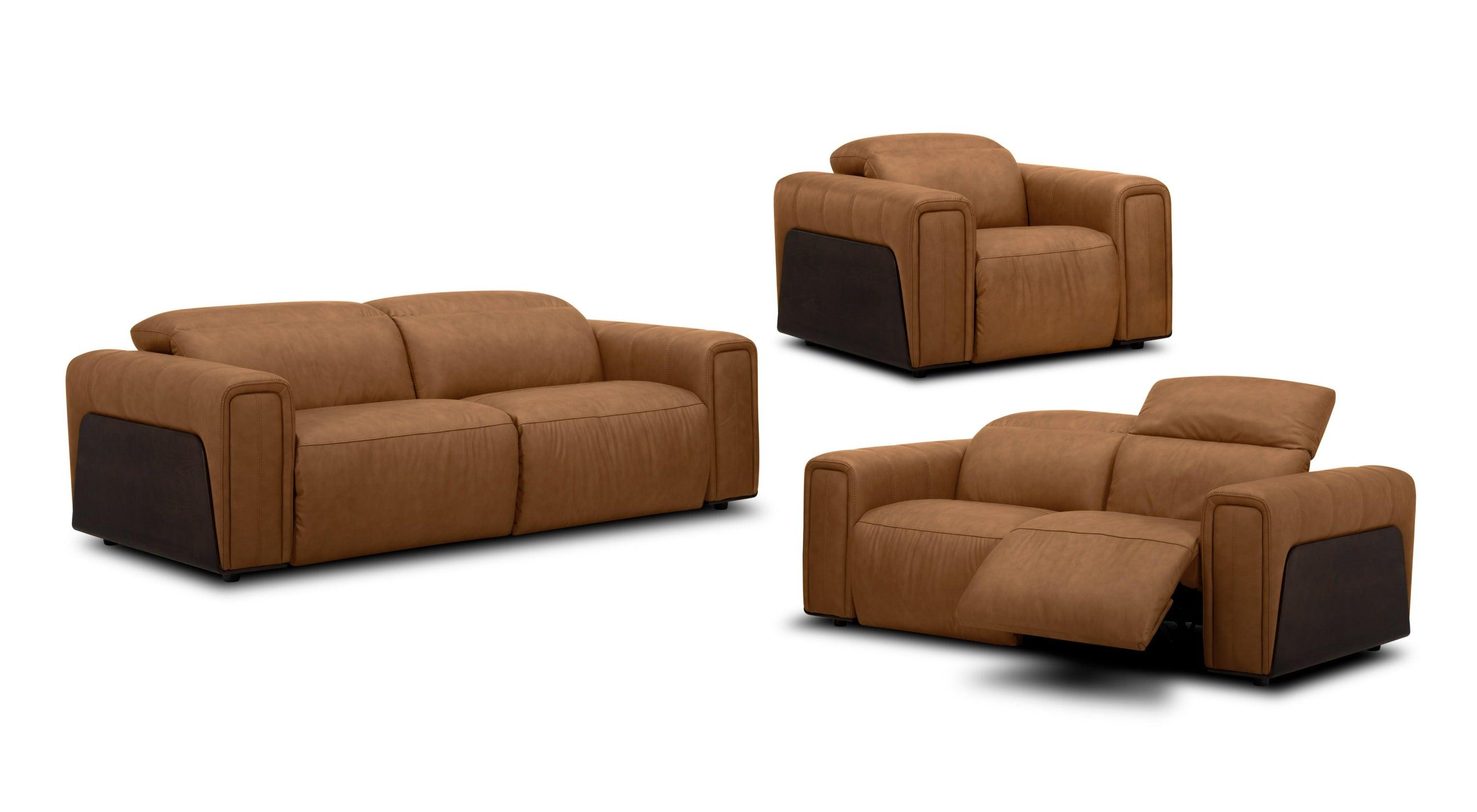 Divani Casa Sandstone Modern Leather Sofa Set w/ Electric Recliners