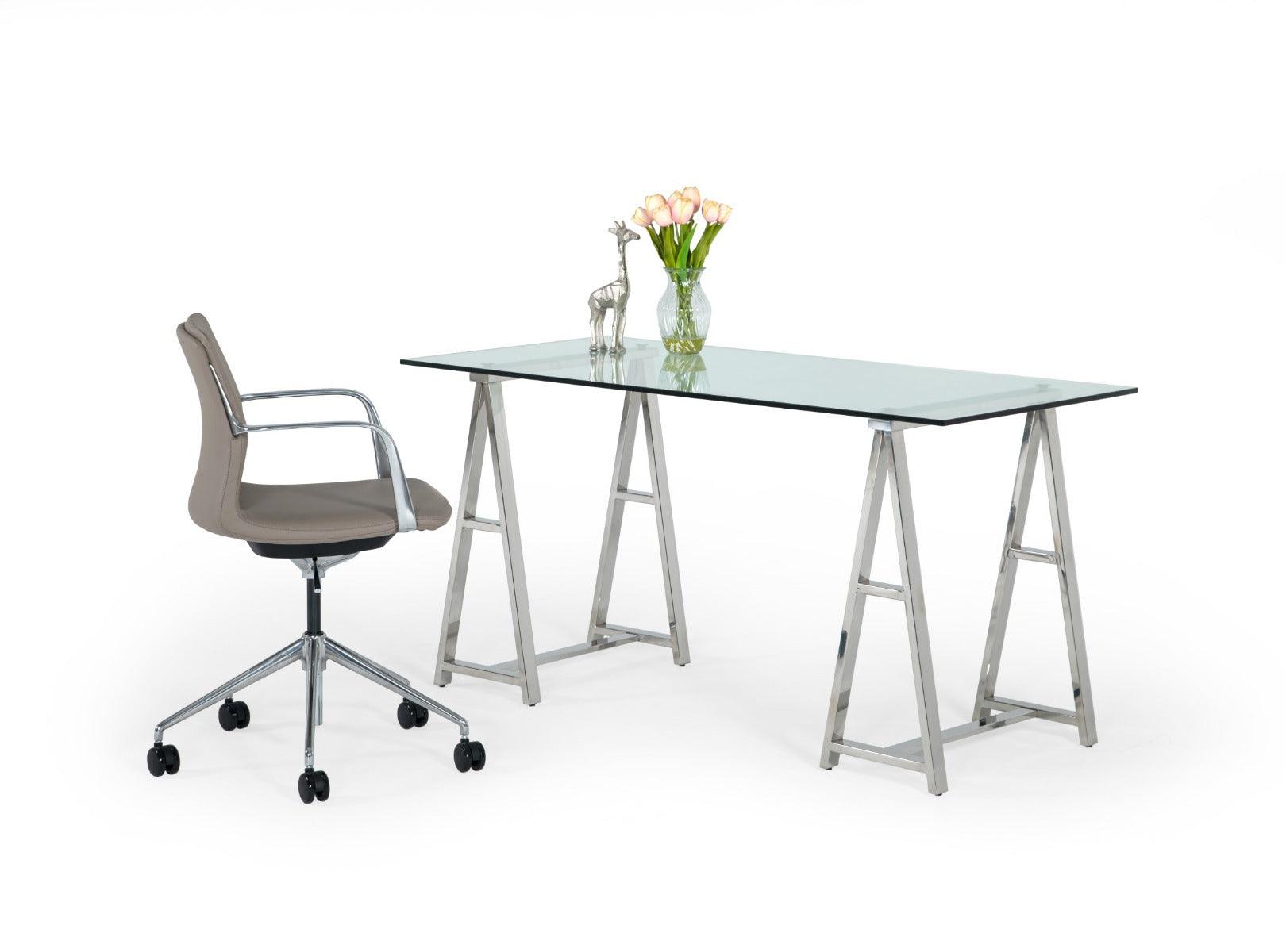 Modrest Ostro Modern Stainless Steel Glass Desk