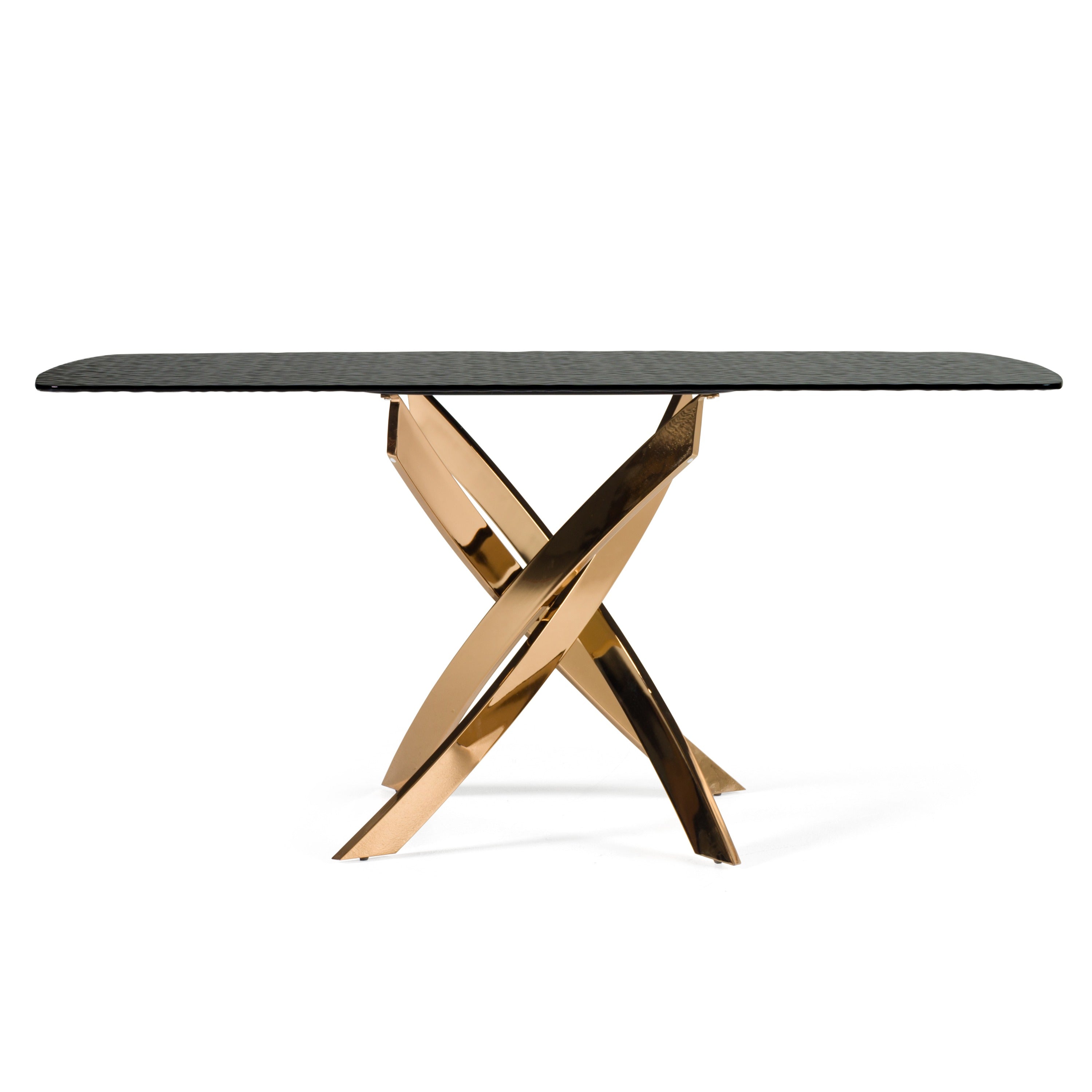 Modrest Pyrite Modern Glass Rosegold Rectangular Dining Table