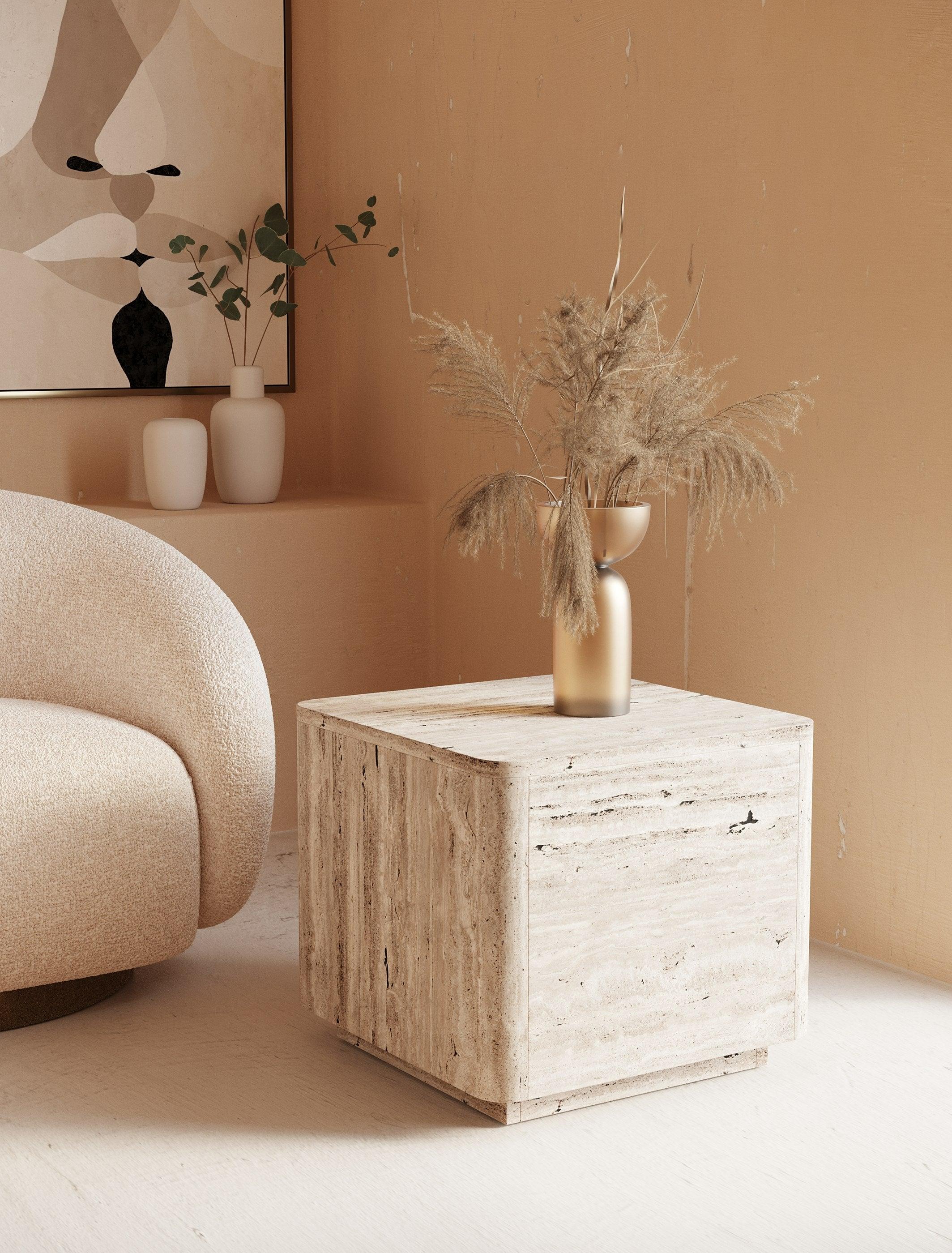 Nova Domus Roma Modern Faux Travertine Square End Table