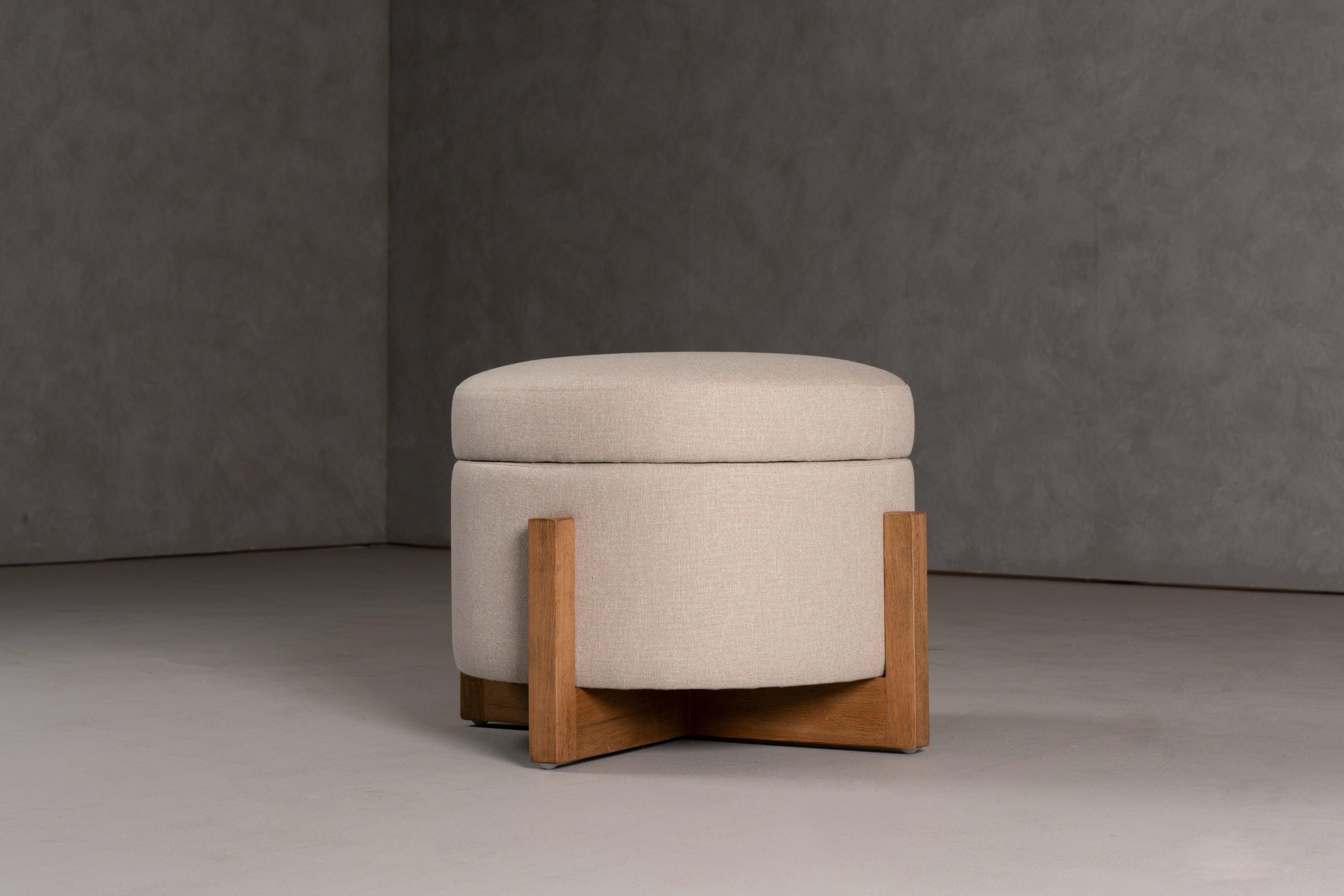 Modrest Sada MidCentury Modern Linen Chestnut Round Ottoman