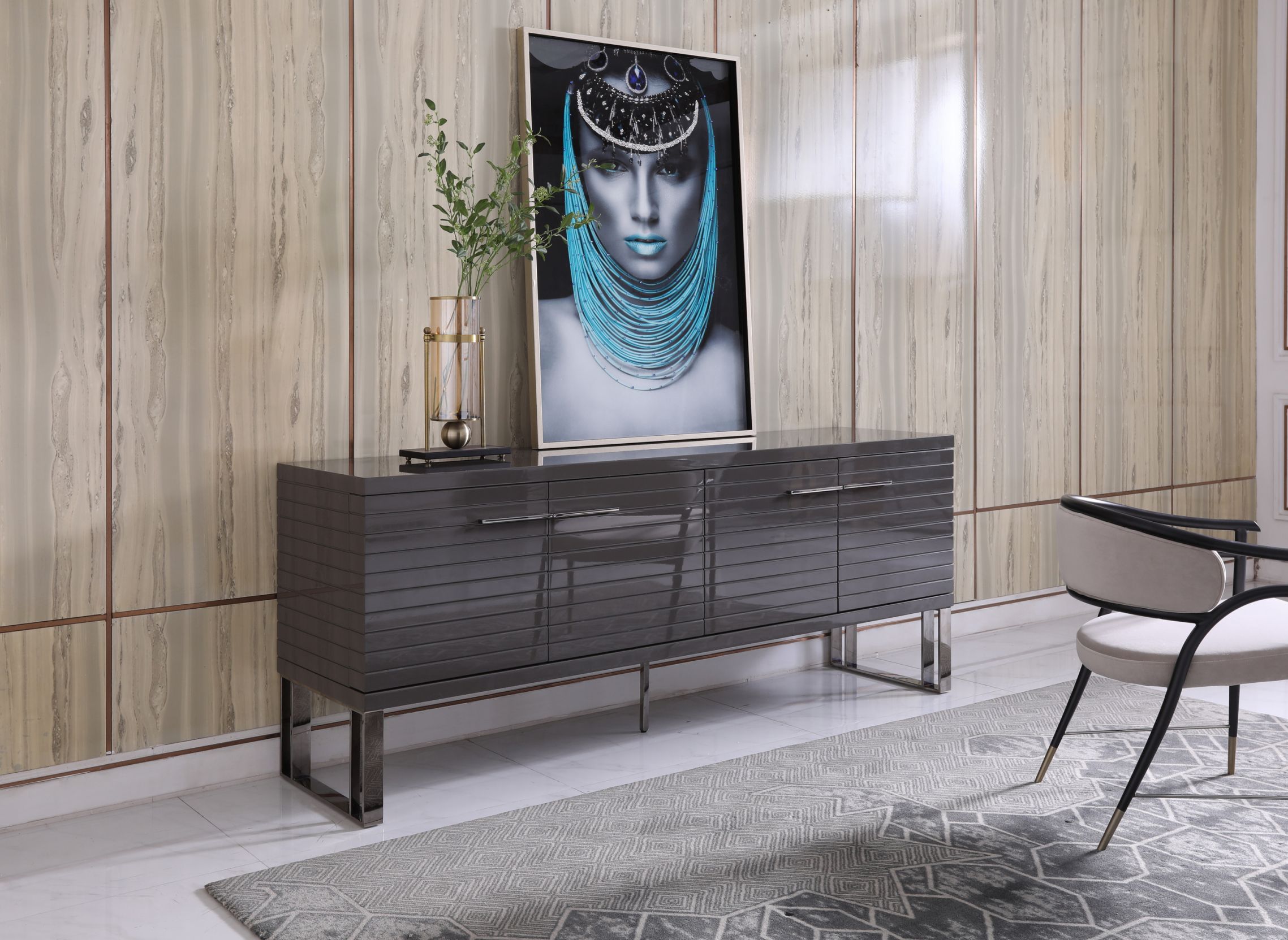 Modrest Splendor High Gloss Slatted Buffet