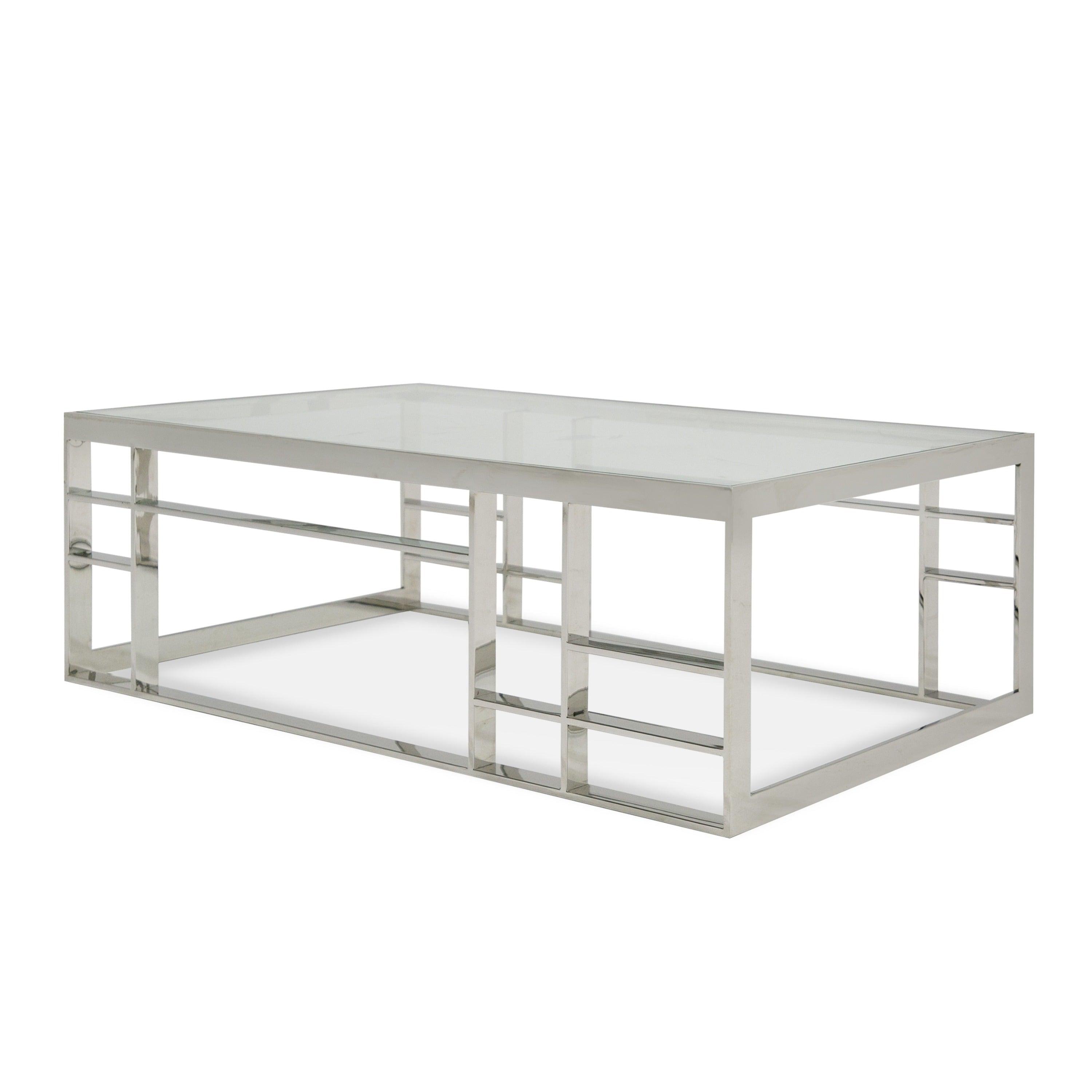 Modrest Stephen Modern Glass Stainless Steel Coffee Table