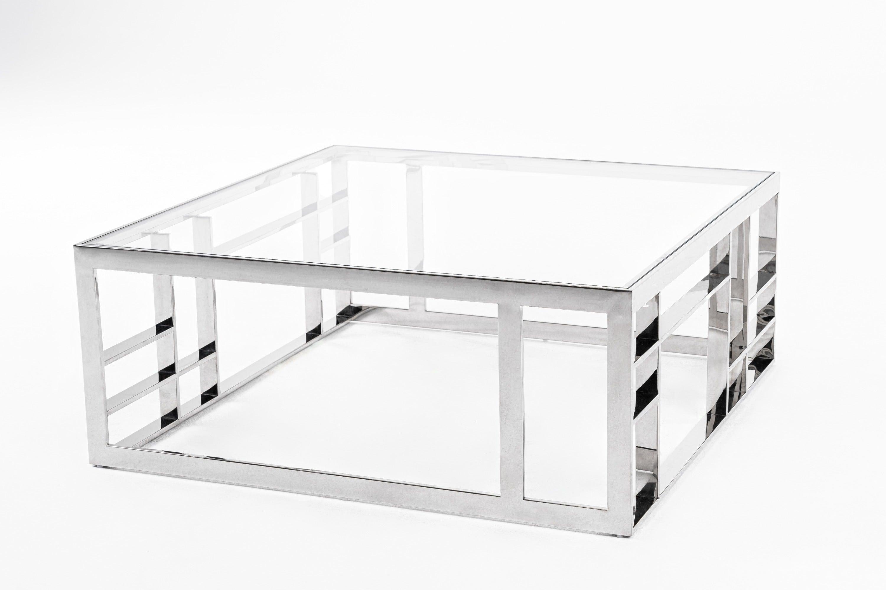 Modrest Stephen Modern Glass Stainless Steel Square Coffee Table