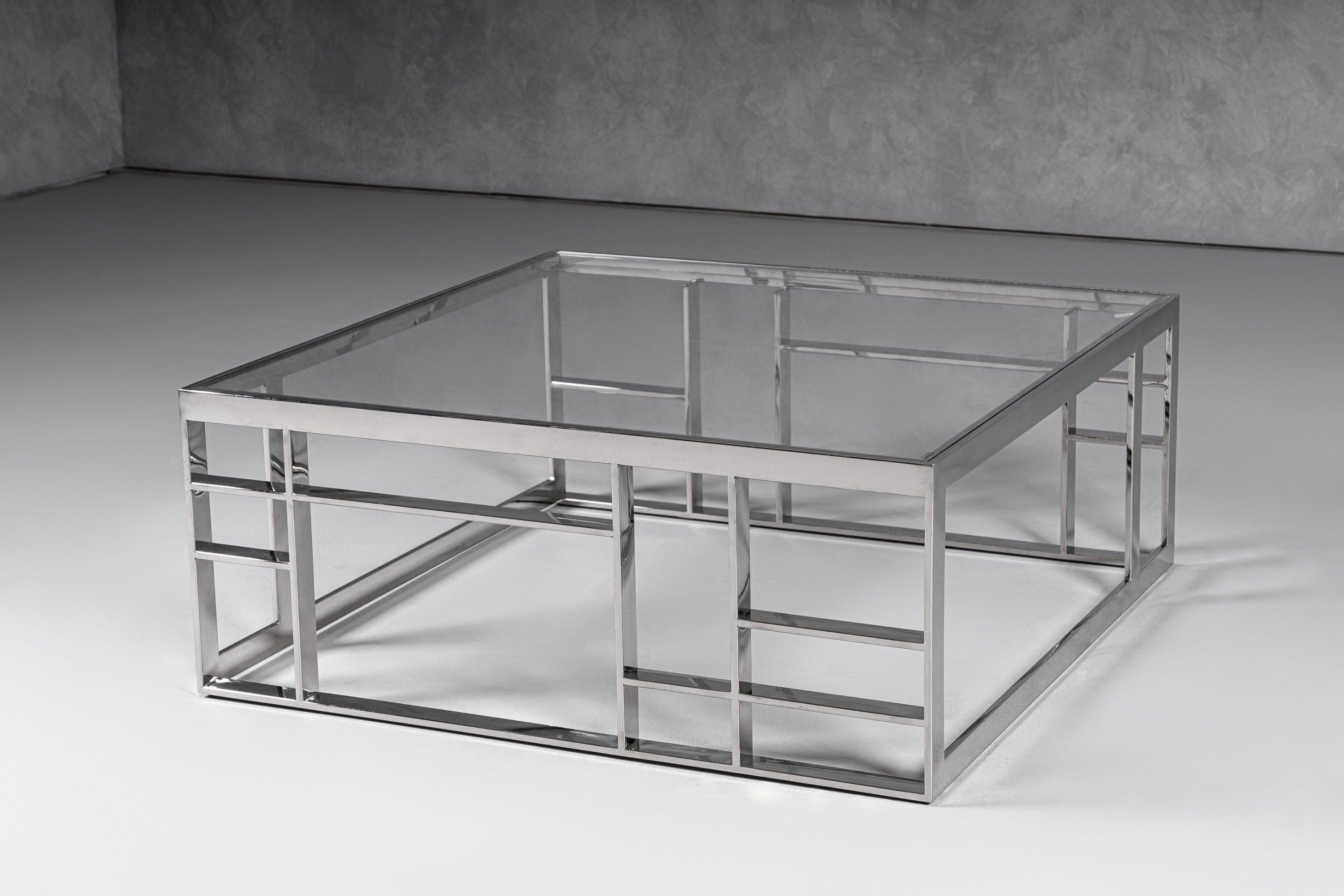 Modrest Stephen Modern Glass Stainless Steel Square Coffee Table