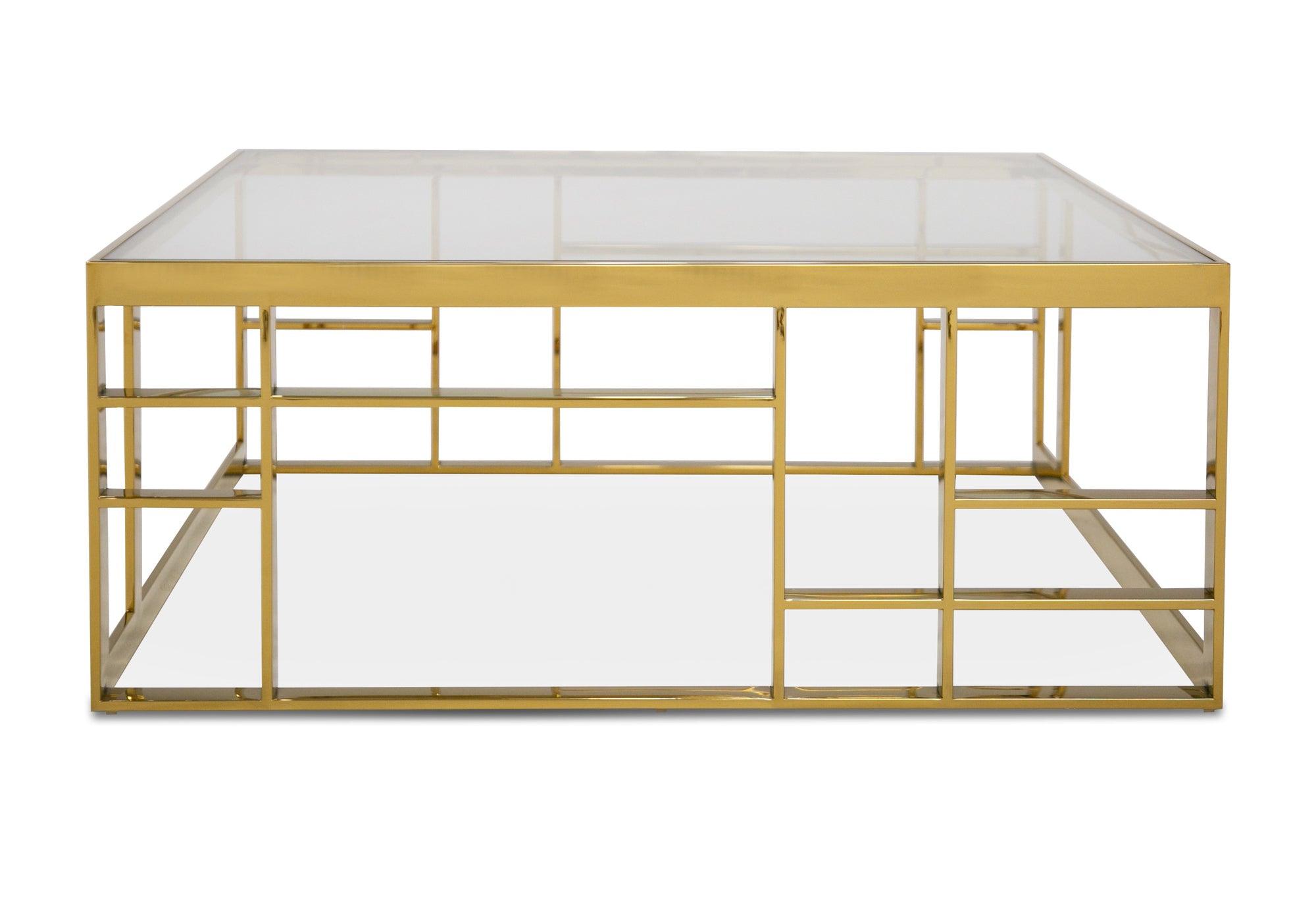 Modrest Stephen Modern Glass Stainless Steel Square Coffee Table