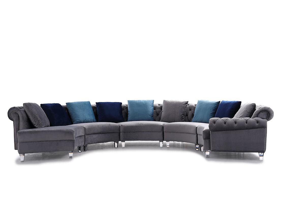 Divani Casa Darla Modern Velvet Curved Sectional Sofa